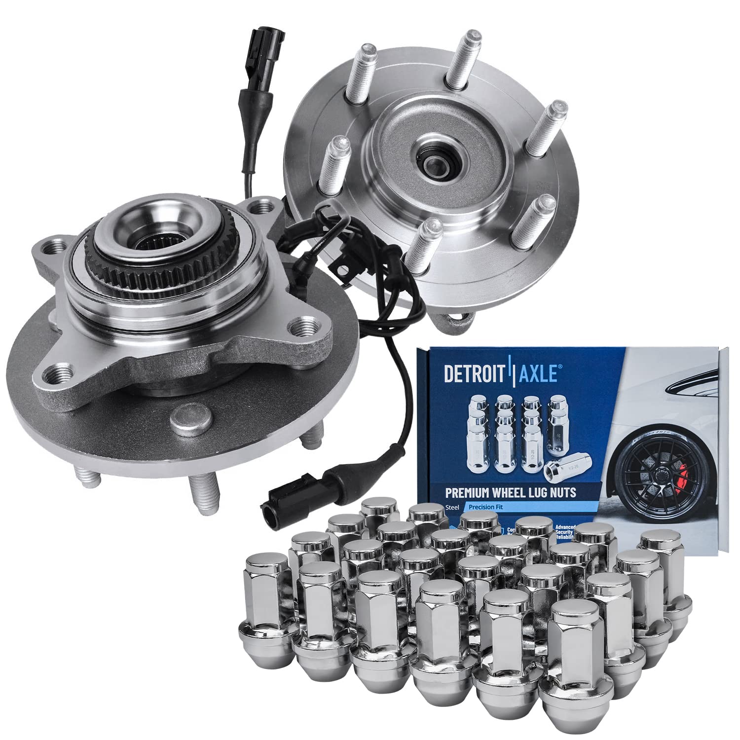 Detroit Axle 4WD Front Wheel Bearing Hub Kit for Ford F-150 Expedition & Lincoln Mark LT Navigator - 2 Wheel Bearings & Hubs with 24 Lug Nuts - Perfect for Off-Roading, Towing, and Heavy-Duty Truck Maintenance