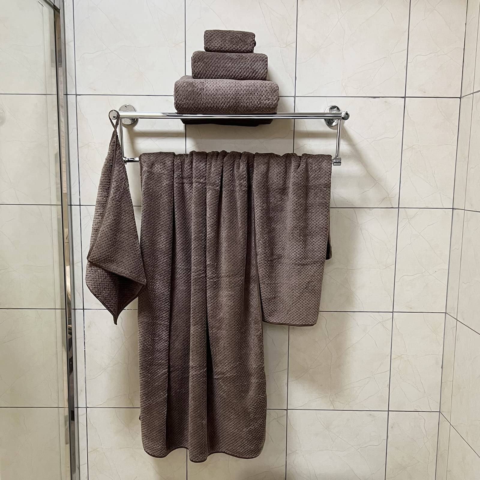 YTYC Oversized Bath Towels 39x78 Inch - Luxury Super Soft & Highly Absorbent Microfiber Bath Sheets for Adults, Extra Large Bathroom Towel Set (6-Piece, Brown) - Perfect for Spa, Beach, and Hotel-Style Bathing Experience