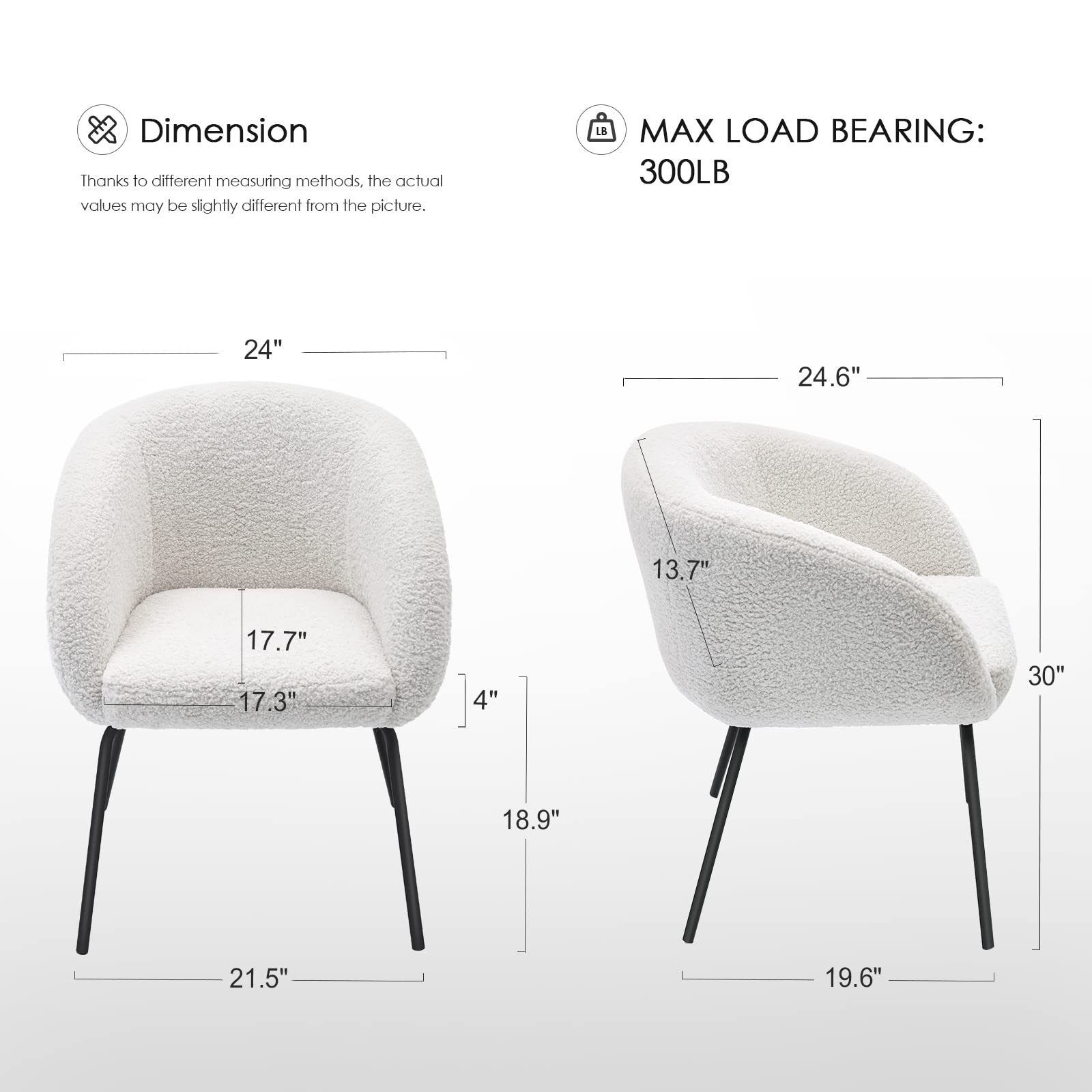 Zesthouse Modern Sherpa Desk Chair with Arms - Upholstered Vanity Chair with Back Support for Makeup, Bedroom, Living Room - Barrel Accent Armchair with Sturdy Metal Legs (No Wheels, White) - Perfect for Home Office, Dressing Room & Cozy Reading Nook