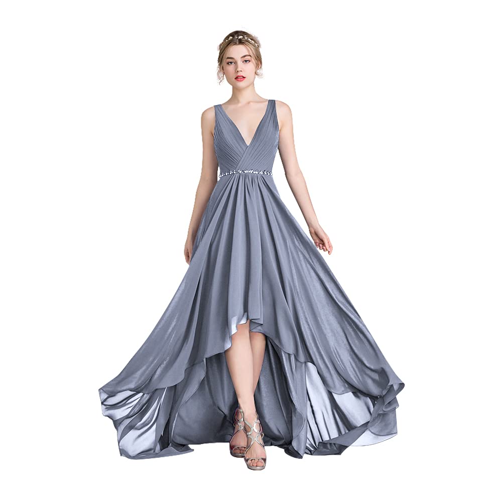 Elegant RoBride Women's V-Neck Chiffon Bridesmaid Dress - High-Low Hem Formal Evening Gown for Weddings, Prom & Special Occasions