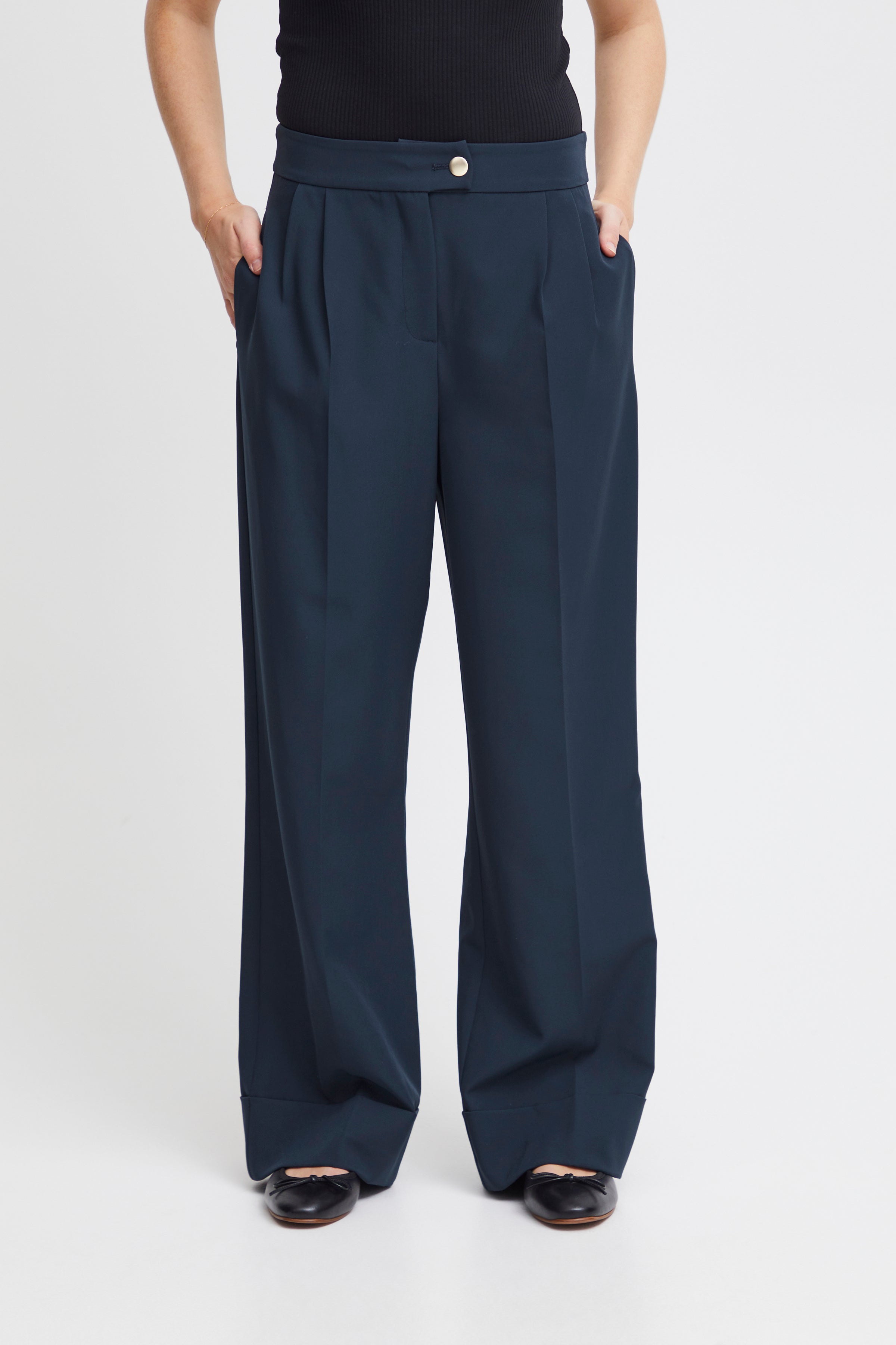 HILDY Women's Wide Leg Trousers - High Waist Flowy Palazzo Pants for Work & Casual Wear (Total Eclipse Color) - Perfect for Office, Travel & Everyday Outfits