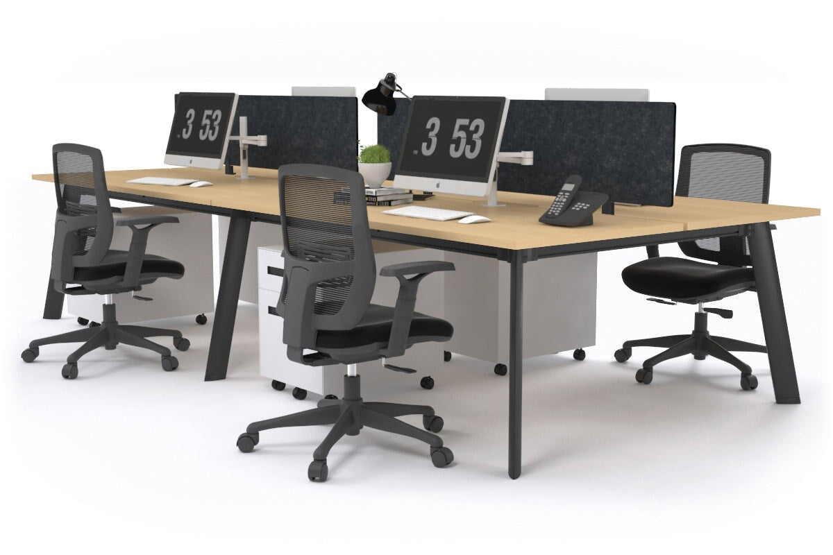 4-Person Workstation with Black Frame - 1200L x 800W Office Desk with Cable Management for Team Collaboration | Perfect for Open Offices, Coworking Spaces & Home Offices