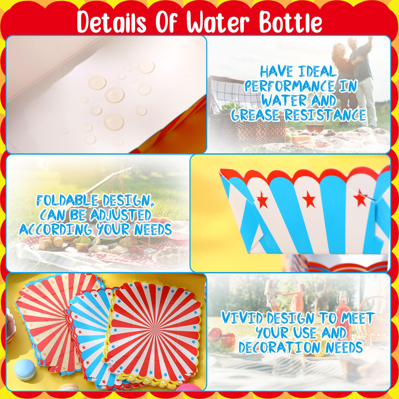 Honeydak 60 Pcs Disposable Carnival Food Trays - Eco-Friendly Paper Boats & Hot Dog Boxes for Circus, Birthday Party, BBQ, Picnic, and Outdoor Events - Bulk Party Supplies & Decorations