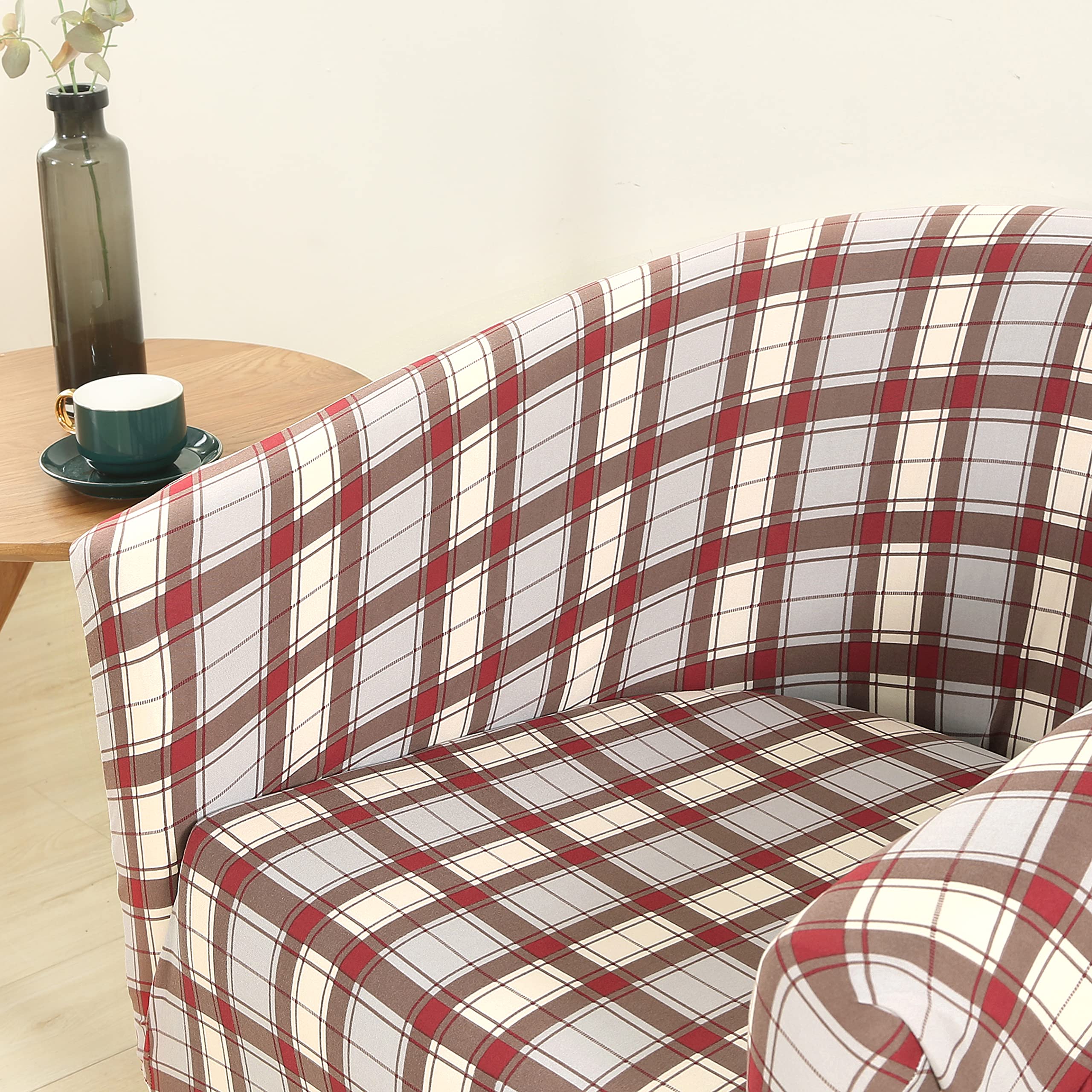 Soft Cozy Plaid Stretch Slipcover for Club Chairs, Barrel Chairs & Armchairs - Durable Furniture Protector Cover in Brown - Perfect for Living Room, Bedroom & Home Office Decor