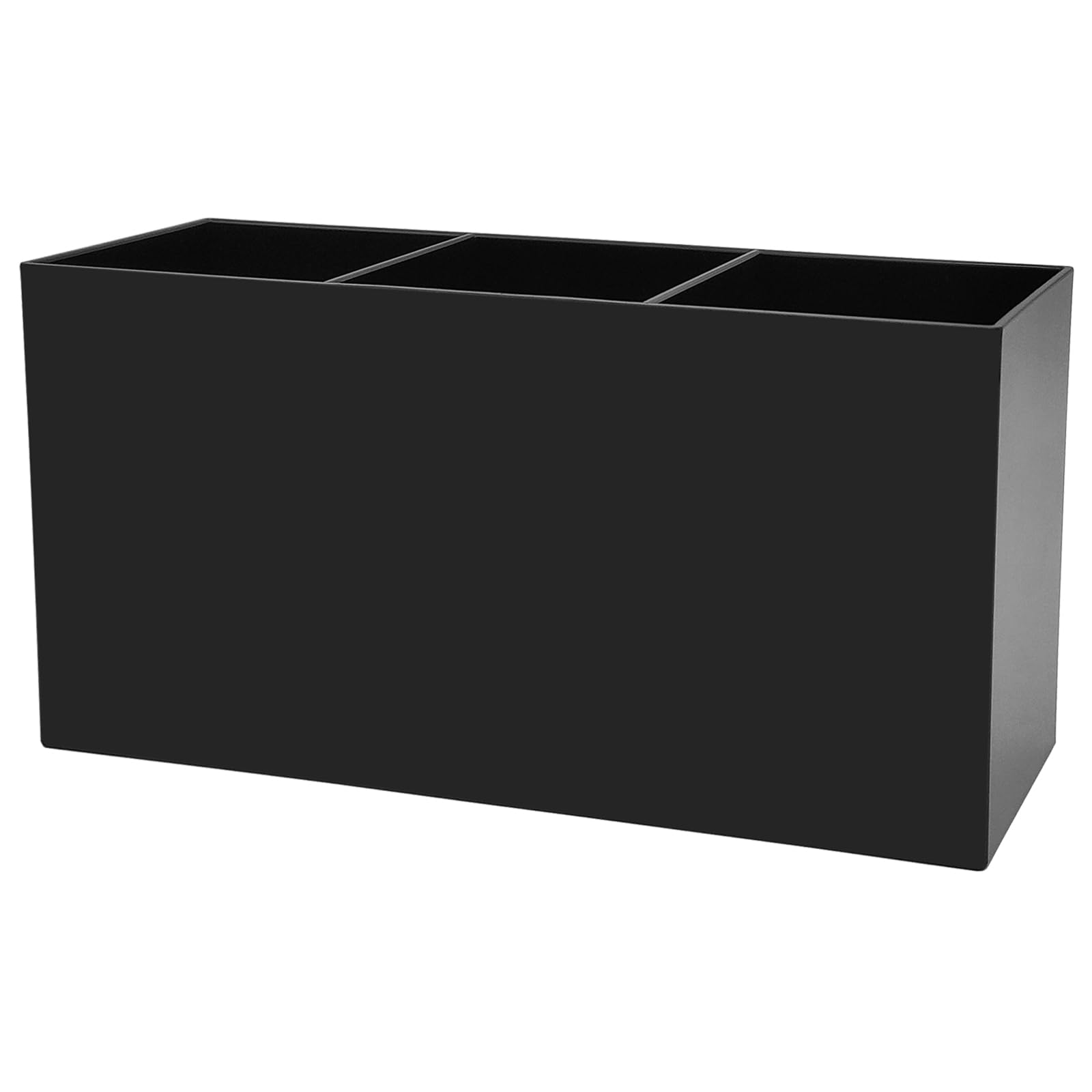 Black Acrylic Makeup Brush Organizer with 3 Slots - Cosmetic Brush Storage Holder & Desk Pencil Pen Organizer - Perfect for Vanity, Bathroom Counter, and Office Desk Accessories