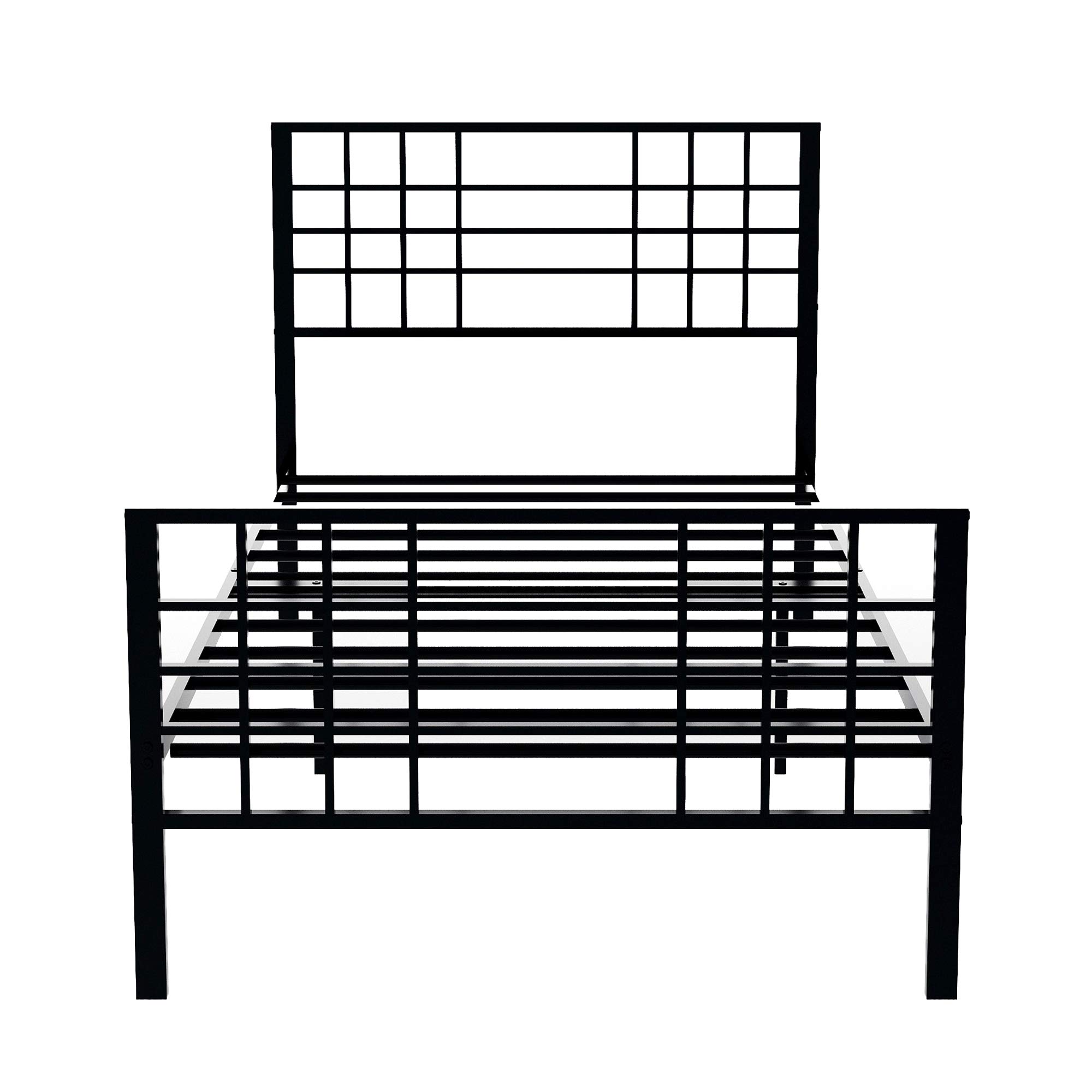 Metal Platform Bed Frame with Headboard & Footboard - Twin Size Mattress Base, Sturdy Iron-Art Design for Bedroom, Dorm, Kids Room | Black Steel Finish | Space-Saving & Easy Assembly | Perfect for Small Spaces & Teen Bedrooms