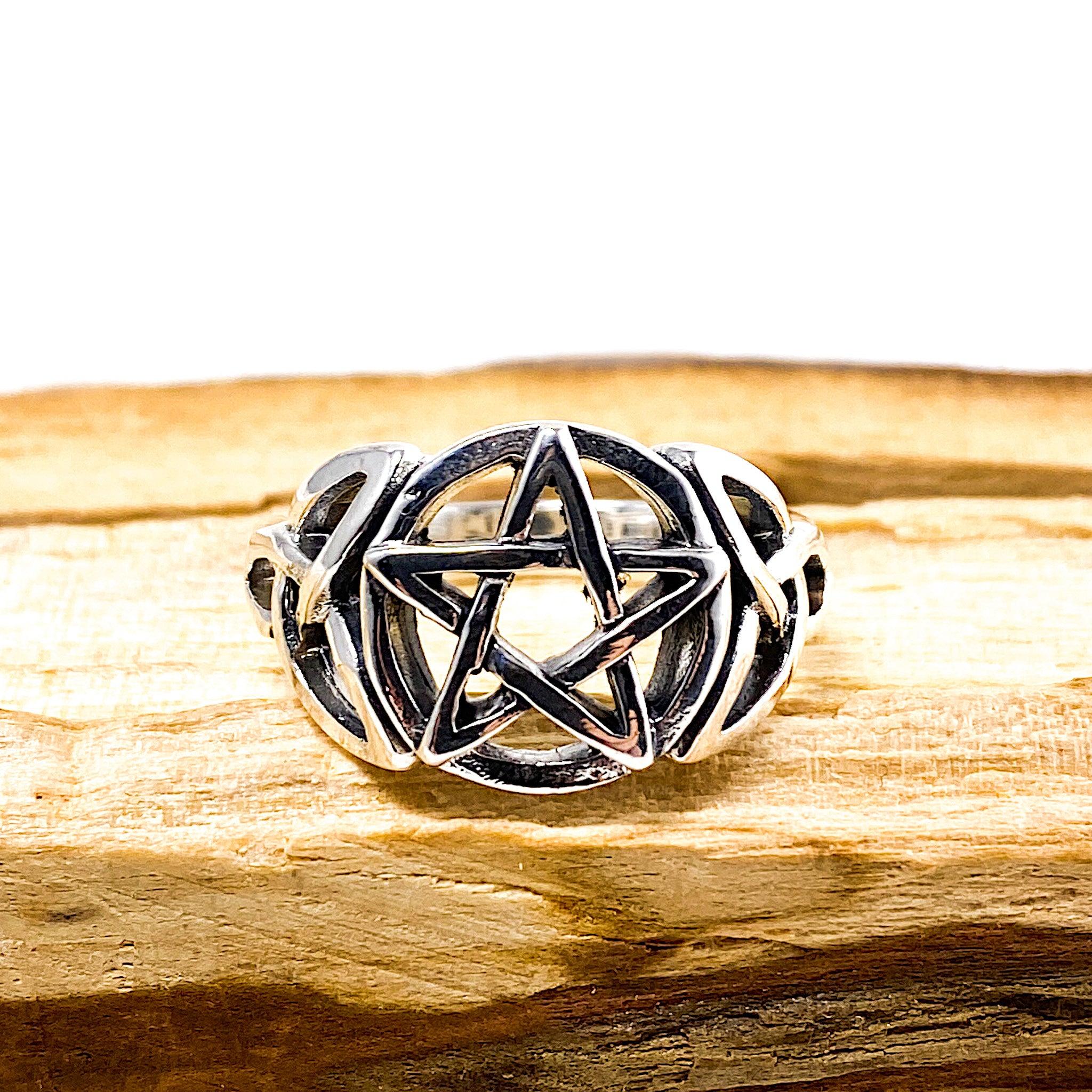 Pentagram Pentacle Triquetra Sterling Silver Ring RG150 - Witchcraft, Wiccan Jewelry for Pagan Rituals & Spiritual Protection