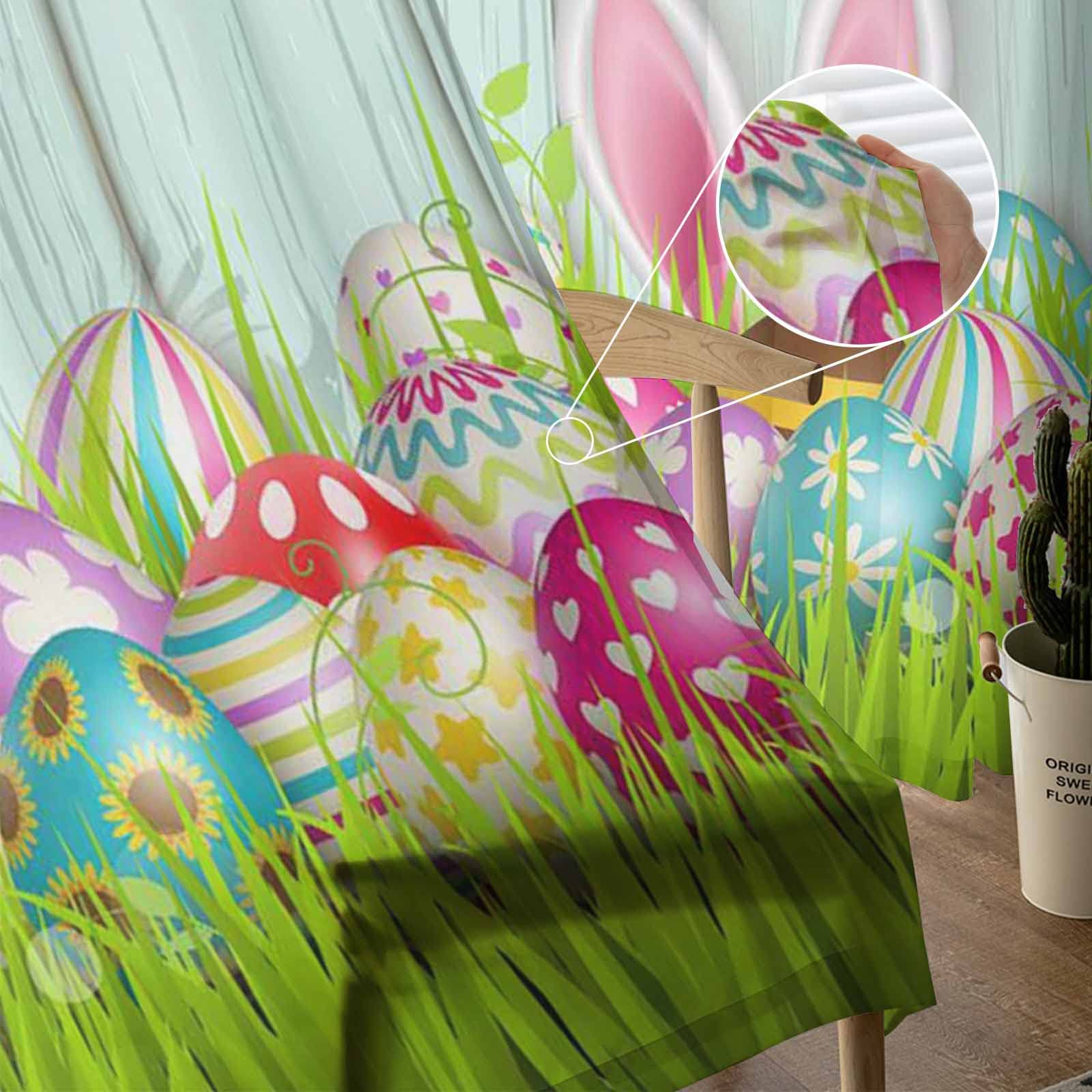 Easter Sheer Curtains 84 Inches Long - Spring Floral Voile Drapes with Bunny & Egg Patterns, 2-Panel Rod Pocket Window Curtains for Living Room & Bedroom - Lightweight Chiffon Sheers in Green Woodland Design (Perfect for Spring Decor, Easter Home Decorations & Farmhouse Style Windows)