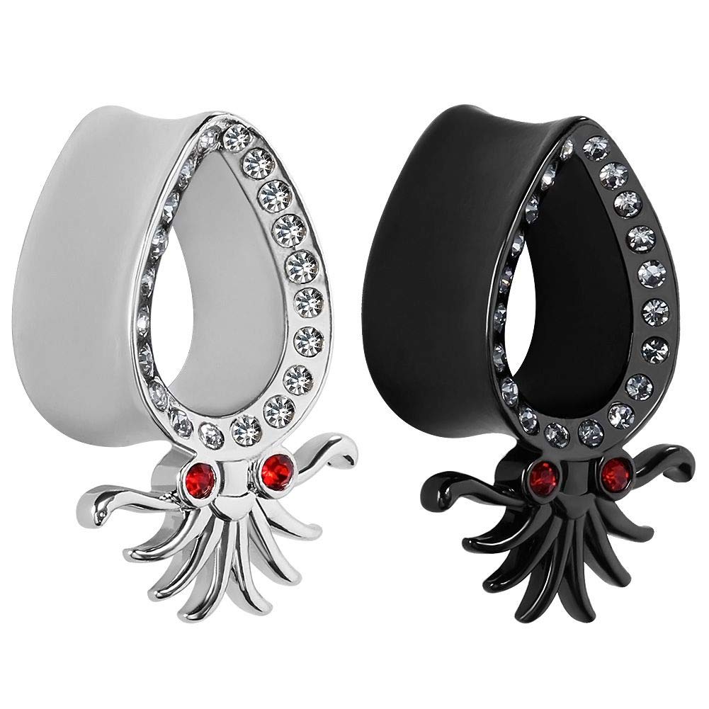 TBOSEN 2 PCS Stainless Steel Octopus Ear Gauges - Teardrop Plugs & Tunnels (2g-5/8