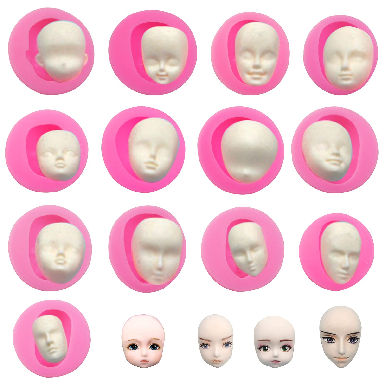 13-Piece 3D Face & Head Silicone Mold Set for Fondant, Chocolate, Gumpaste & Resin Casting - Cake Decorating & DIY Craft Supplies (Perfect for Birthday Cakes, Cupcake Toppers & Resin Art Projects)