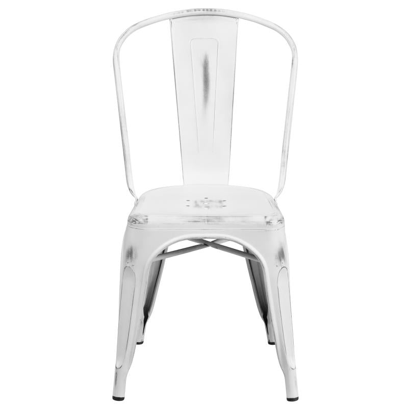 FLASH Commercial Grade Distressed Green Blue Metal Stackable Chair - Indoor & Outdoor Use for Patio, Restaurant, Cafe, and Event Seating - ET 3534