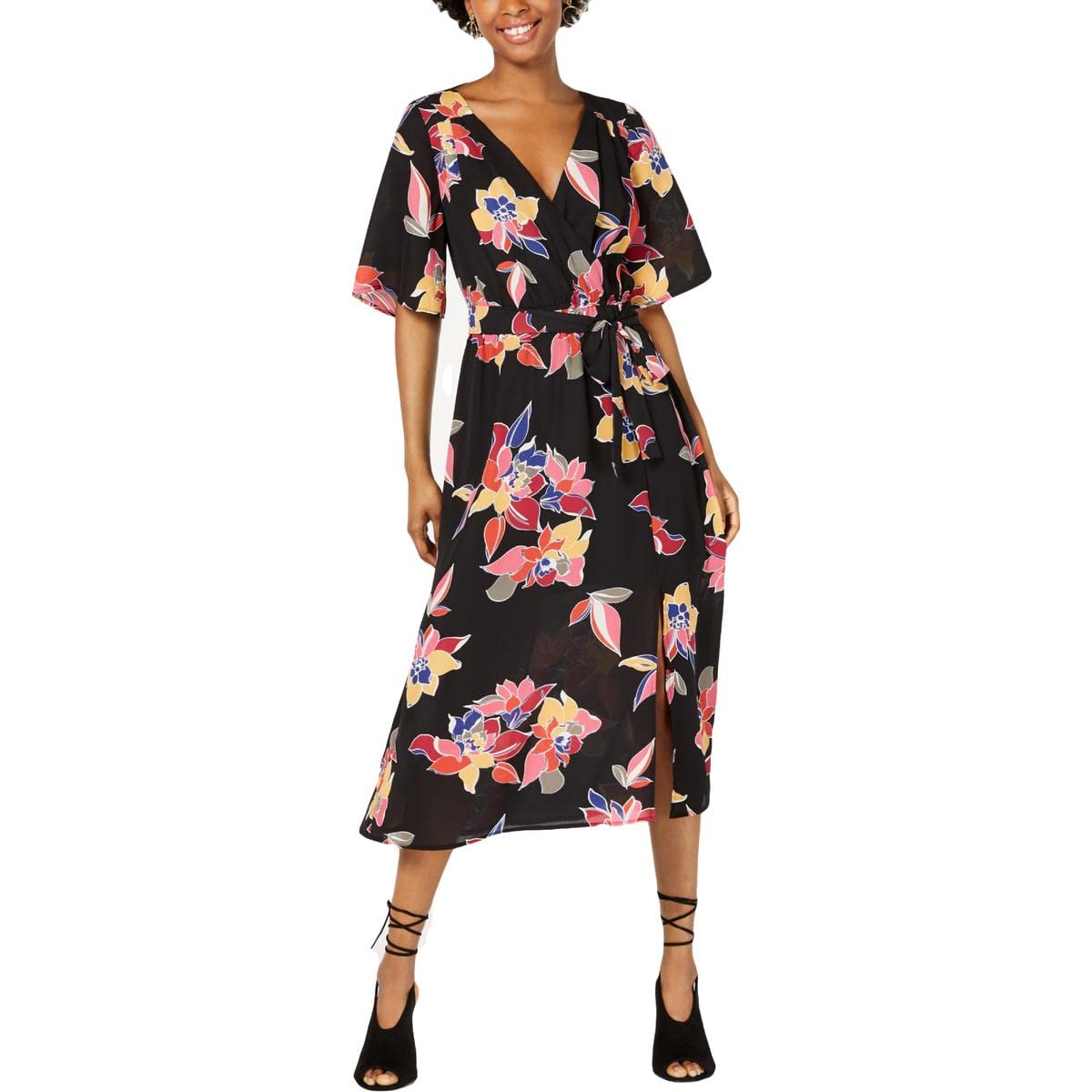 Trixxi Floral Wrap Midi Dress for Women - Perfect for Summer Outings