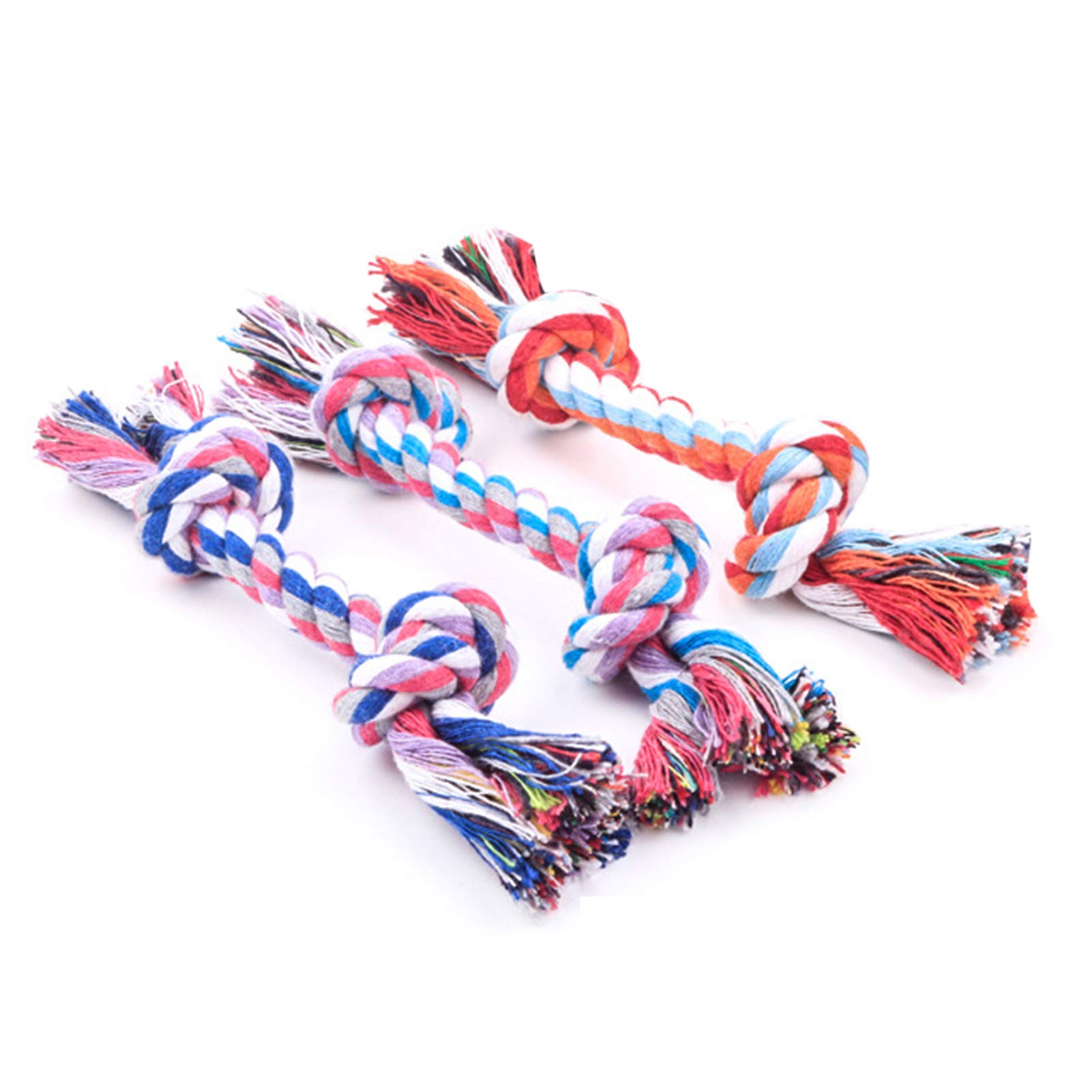 SONGBIRDTH 3Pcs Knot Braided Cotton Rope Dog Chew Toys - Durable Bite Resistant Pet Supplies for Teeth Cleaning & Dental Health - Random Colors (3 Pack) - Perfect for Puppy Teething, Training & Interactive Play