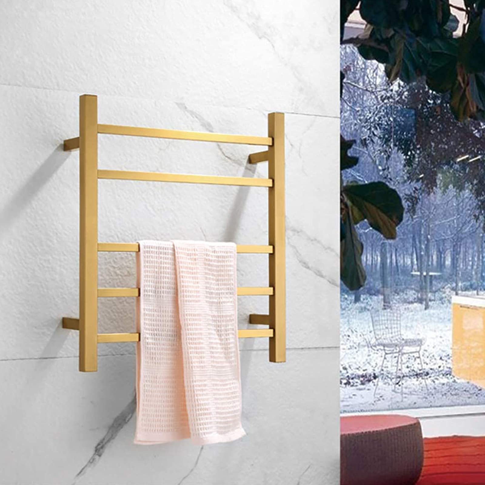 Premium 60W Electric Heated Towel Rack - Brushed Gold 304 Stainless Steel Wall Mounted Towel Warmer & Drying Rail with Switch for Bathroom & Spa - Perfect for Luxury Hotels, Home Bathrooms and Wellness Centers