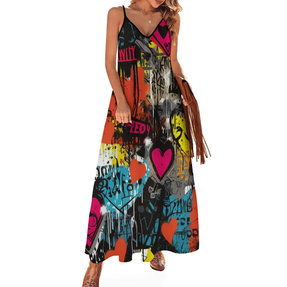 Punk Rock Sling Ankle Long Dress - Gothic Boho Maxi Dress for Women | Perfect for Concerts, Festivals & Alternative Fashion (Black)