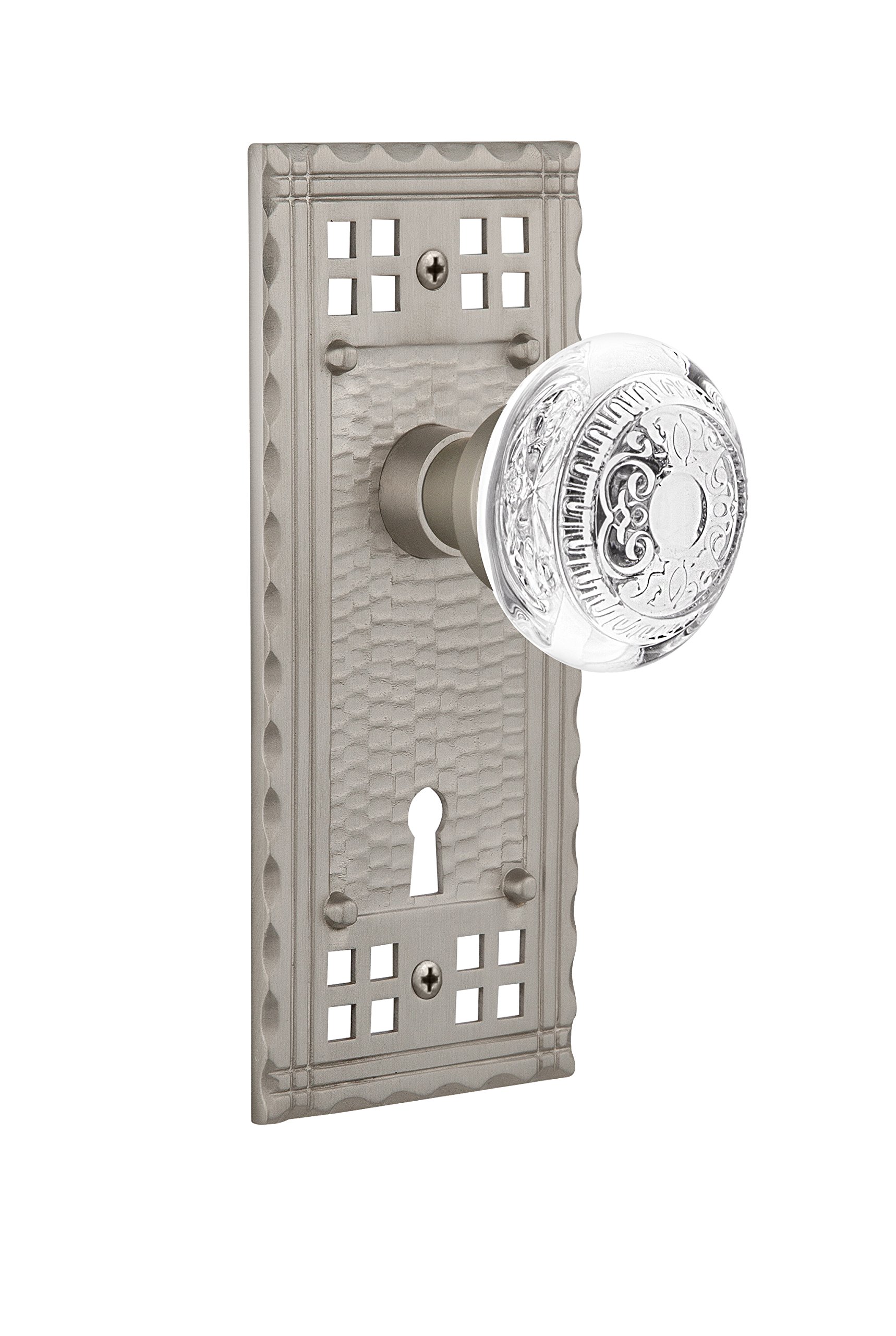 Nostalgic Warehouse 751402 Satin Nickel Privacy Craftsman Plate with Keyhole & Crystal Egg and Dart Knob - 2.375
