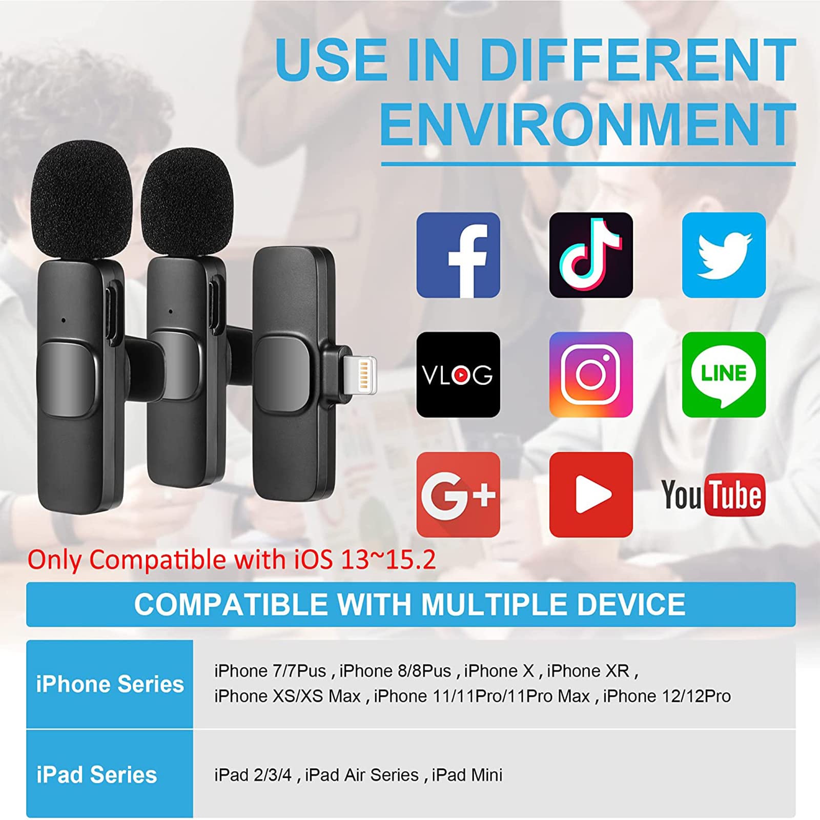 HMKCH Wireless Lavalier Microphone for iPhone & iPad - Plug & Play Clip-on Mic with Noise Reduction & Auto Sync for Recording, Live Streaming, YouTube, TikTok, Facebook Videos - Perfect for Vlogging, Interviews, Podcasts & Online Classes