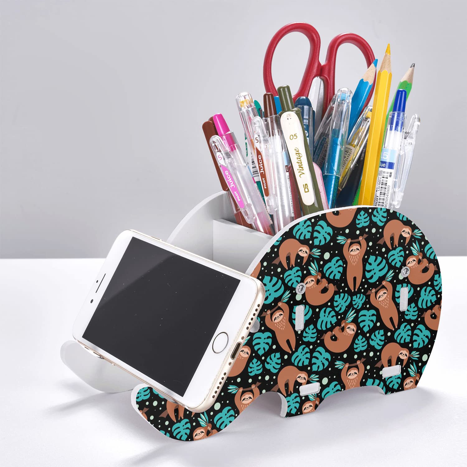 Cute Sloth Elephant Pen & Pencil Holder - Phone Stand Desk Organizer for Office, Home & School - Perfect Gift for Stationery Lovers & Tablet Users - Desktop Decoration Accessories for Work, Study & Home Decor