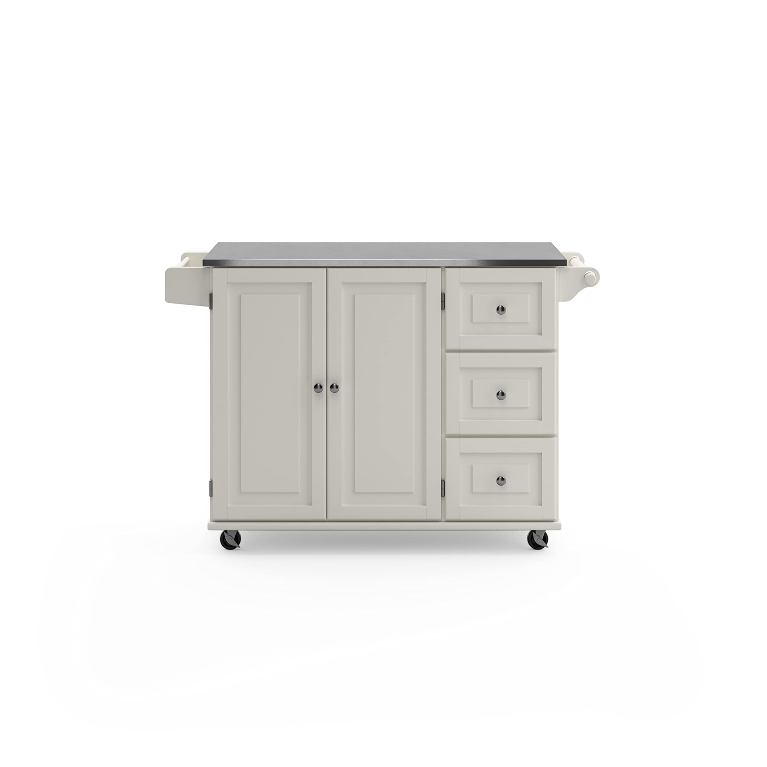 Homestyles Dolly Madison 54-Inch Rolling Kitchen Island with Storage & Towel Rack - Mobile Kitchen Cart for Small Spaces, Off White - Perfect for Apartments, Dorms & Compact Kitchens
