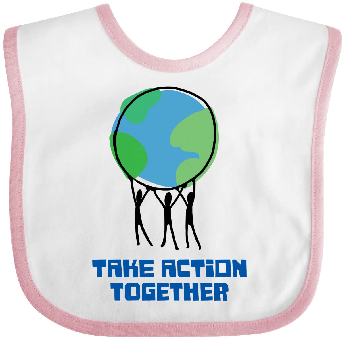 Inktastic Take Action Together Save the Planet Baby Bib - Eco-Friendly Organic Cotton Drool Bib for Infants & Toddlers - Perfect for Feeding, Playtime & Earth Day Events