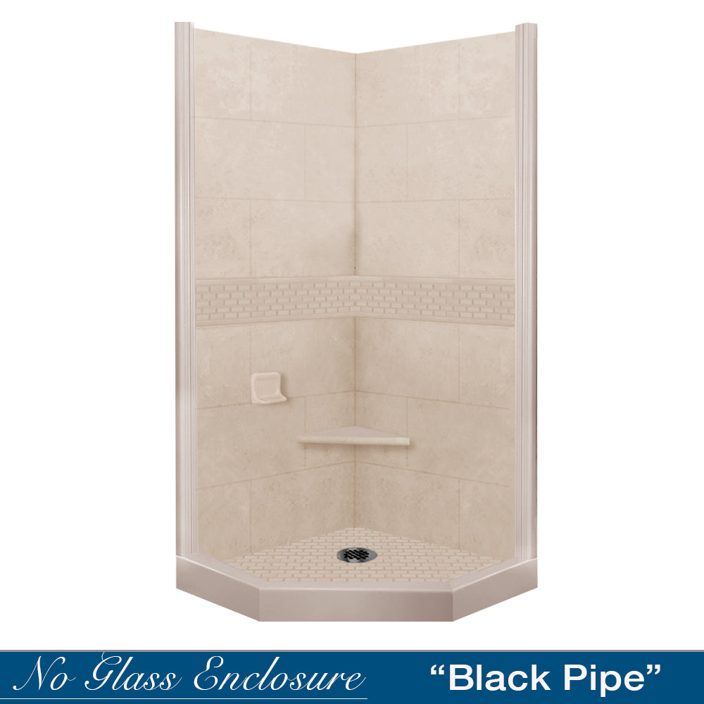 Neo Angle Brown Sugar Sistine Stone & Classic Stone Accent DIY Shower Remodel Kit - Easy Bathroom Upgrade for Modern Home Renovation