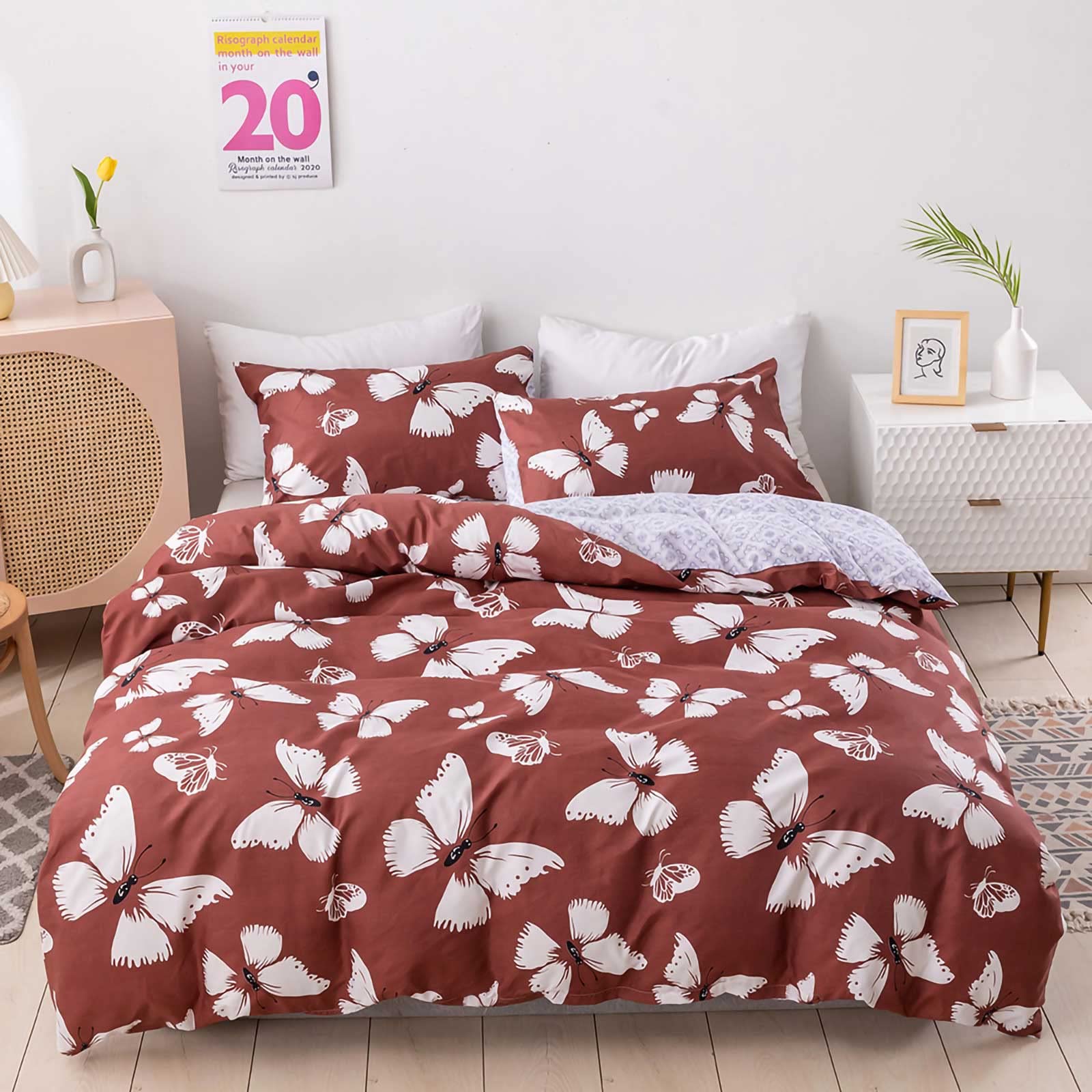 Butterfly Animal Print Bedding Set for Kids - Soft Lightweight All-Season Comforter Cover with 2 Pillowcases, Farmhouse Style Duvet Cover for Girls, Teens & Women (Twin Size 68