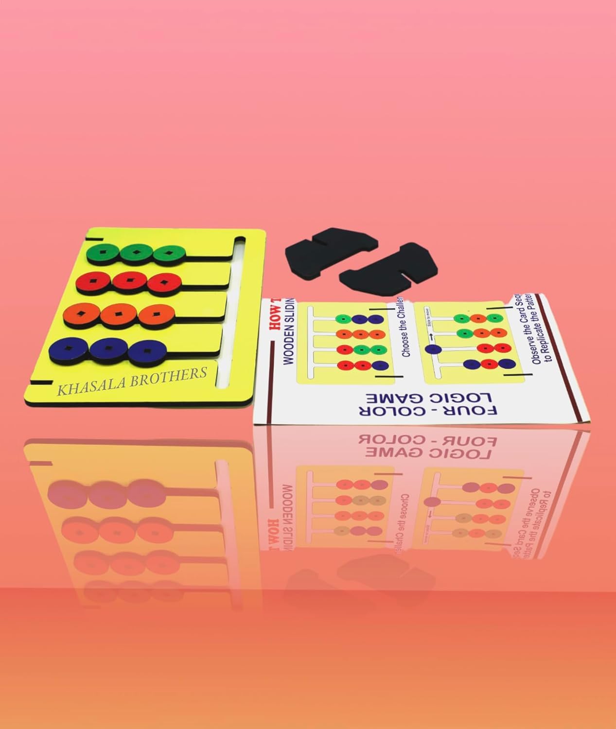 Khasala Brothers® Wooden Slide Puzzle - Color & Pattern Matching Brain Teaser, Montessori Learning Toy, Logic Game for Kids - Perfect for Preschool Education & Family Game Night