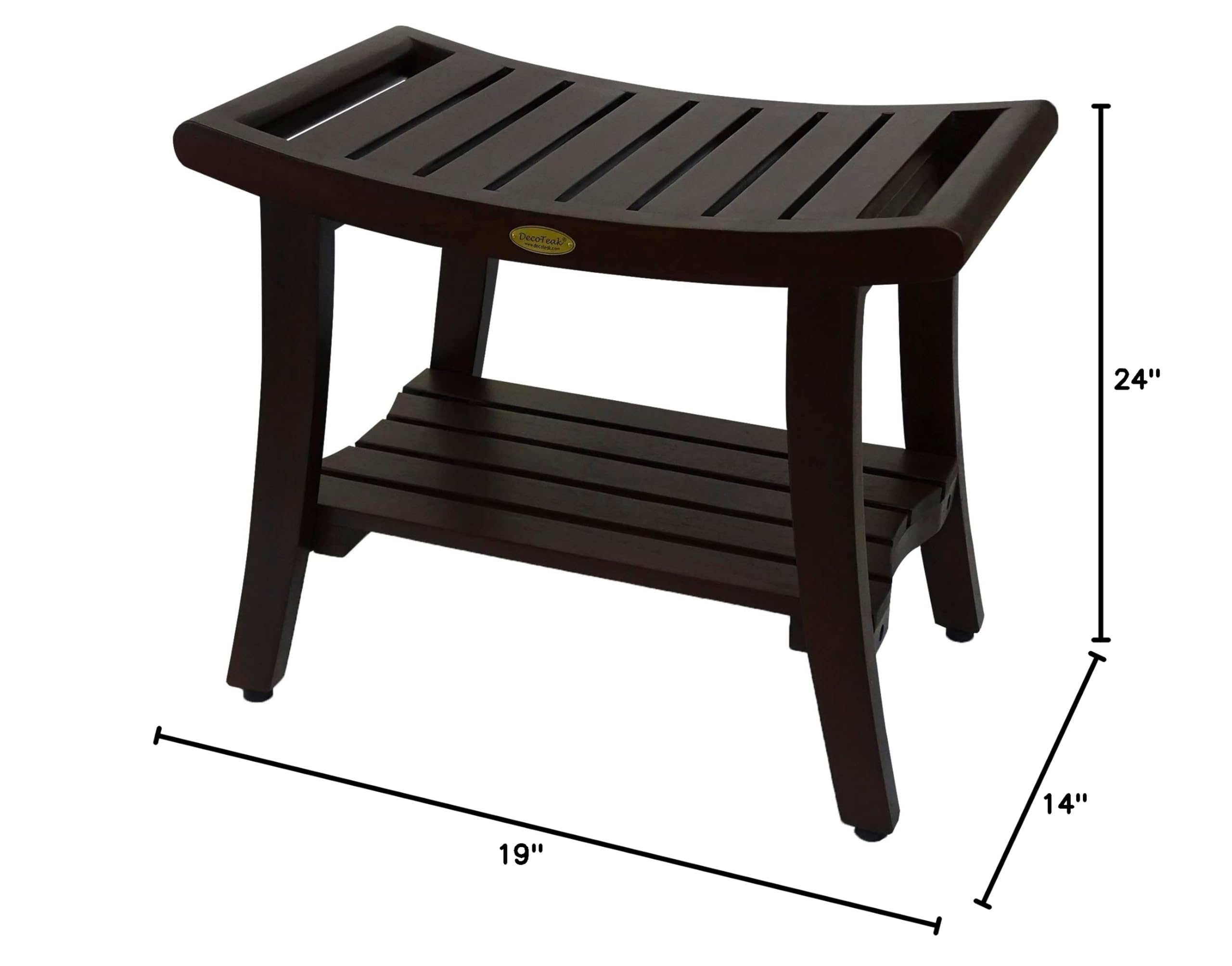 DecoTeak Harmony 24 Inch Waterproof Teak Wood Shower Bench - Brown Bathroom Stool Seat with Storage for Shower Safety & Organization - Perfect for Elderly, Spa, and Bathroom Decor