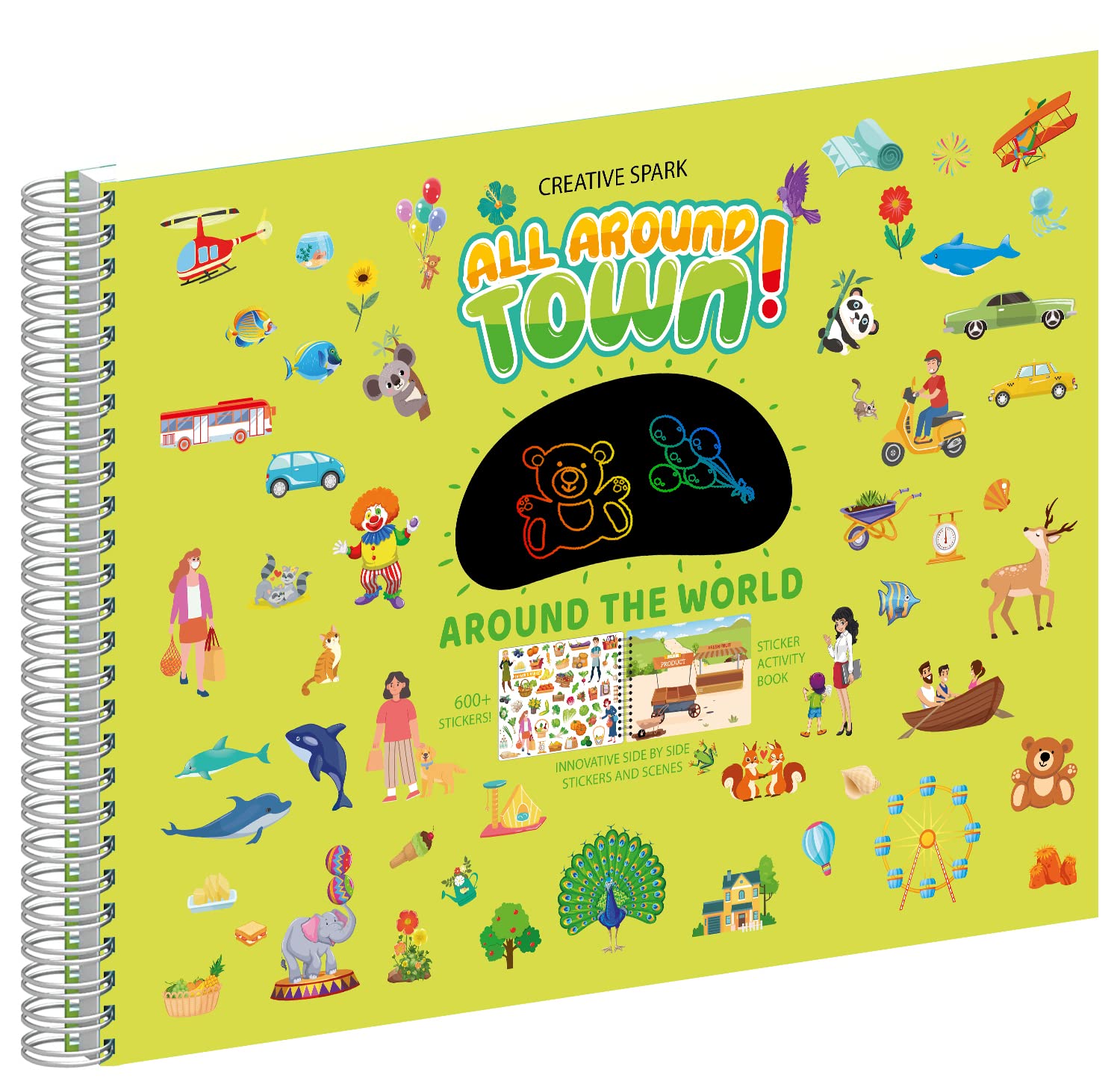 600+ Colorful Vinyl Stickers & Coloring Book for Kids Ages 1-8 - Reusable Sticker Activity Book with 13 Scenes, Perfect Travel Toys for Toddlers on Airplane & Car Rides - Fun Educational Gift for Boys & Girls