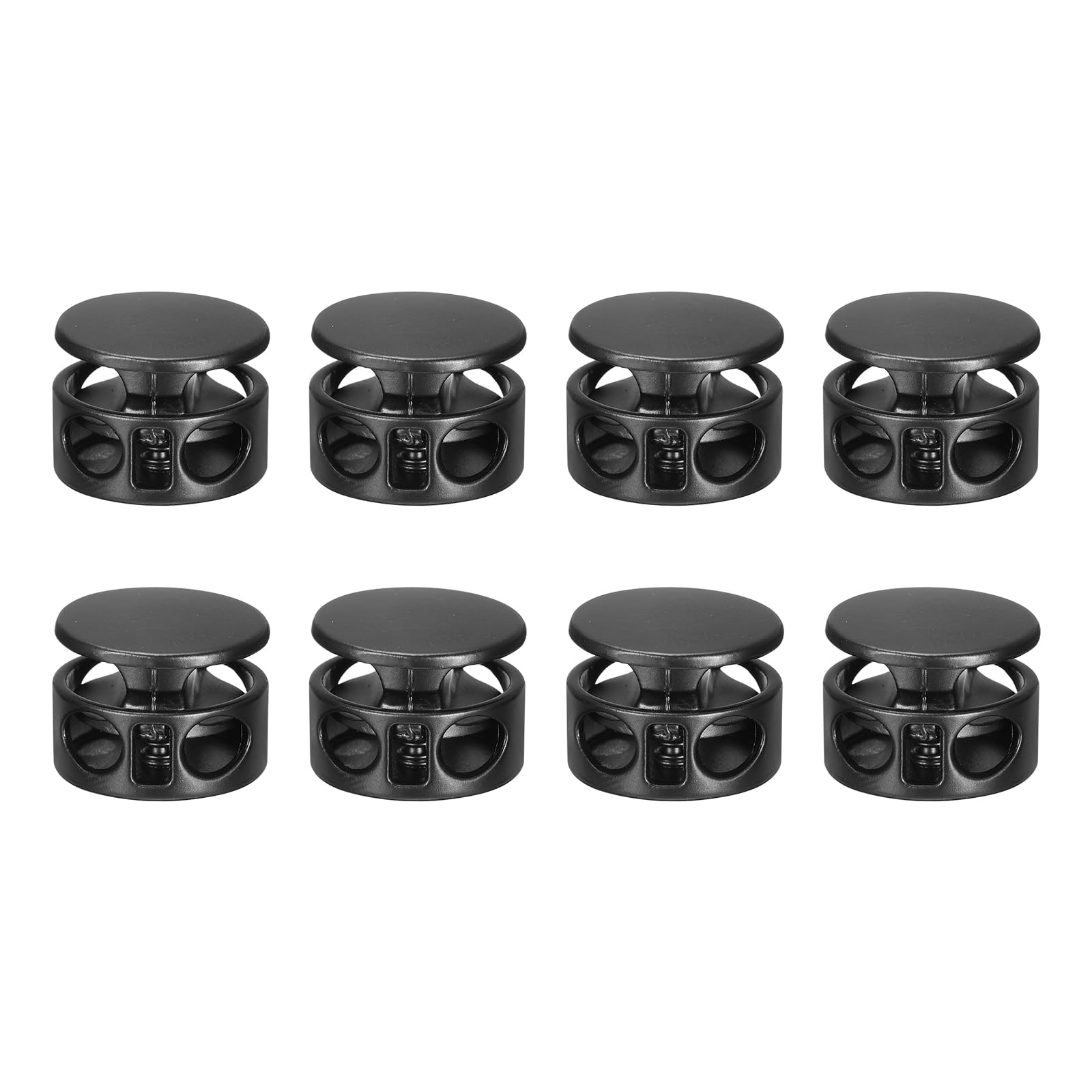 uxcell 8Pcs Black Metal Cord Locks - 3.5mm Double Hole Toggle Spring Stop Fastener Sliders for Backpacks, Clothing Drawstrings, Lanyards & Outdoor Gear - Secure Adjustable Cord Ends for Hiking, Camping & Daily Use