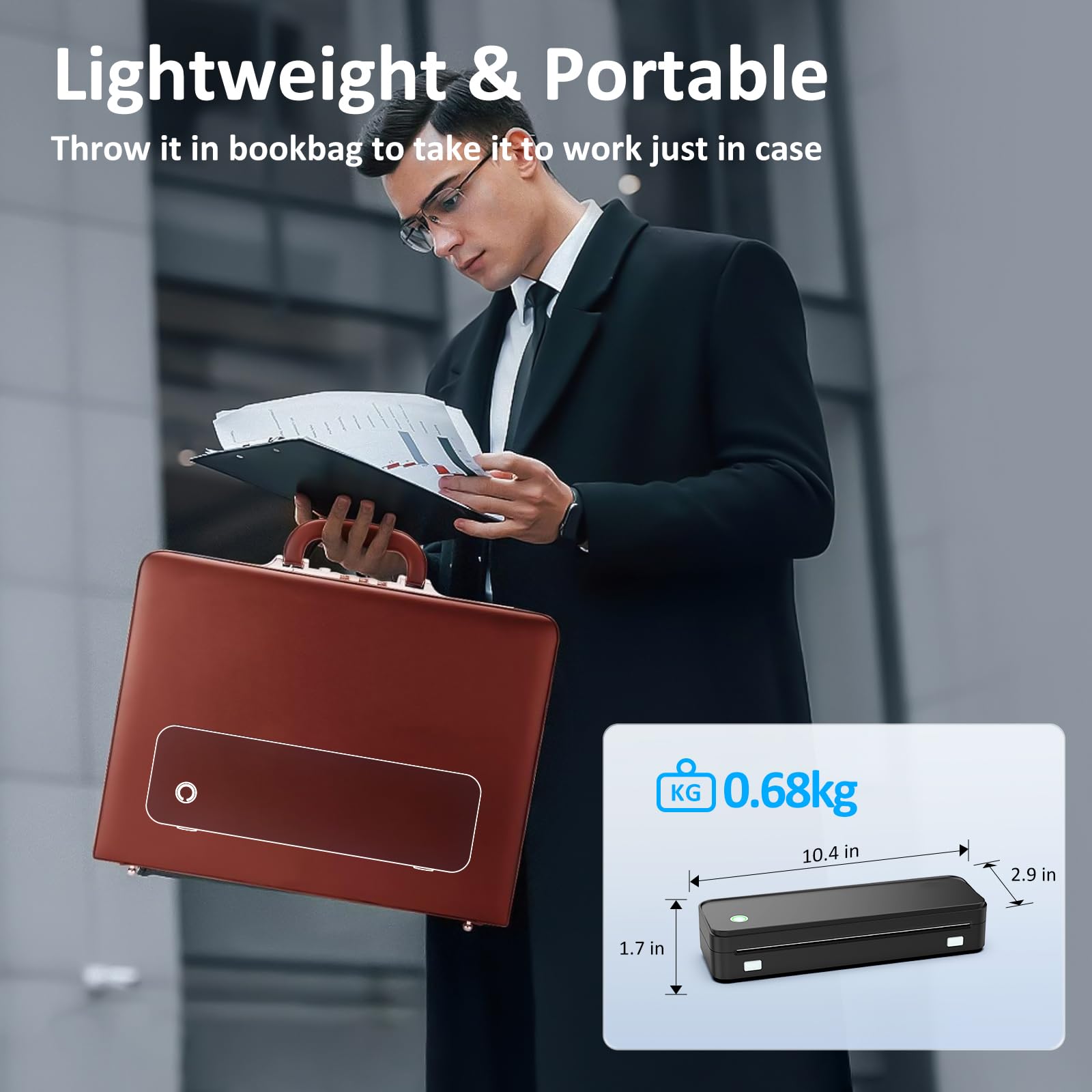 Wireless Thermal Printer for Travel - Portable Inkless Printer with Bluetooth, Supports 8.5x11 Inch US Letter Size Paper, Includes Carry Case & 3 Thermal Paper Rolls (Black) - Perfect for Business Trips, Home Office & On-the-Go Printing Needs