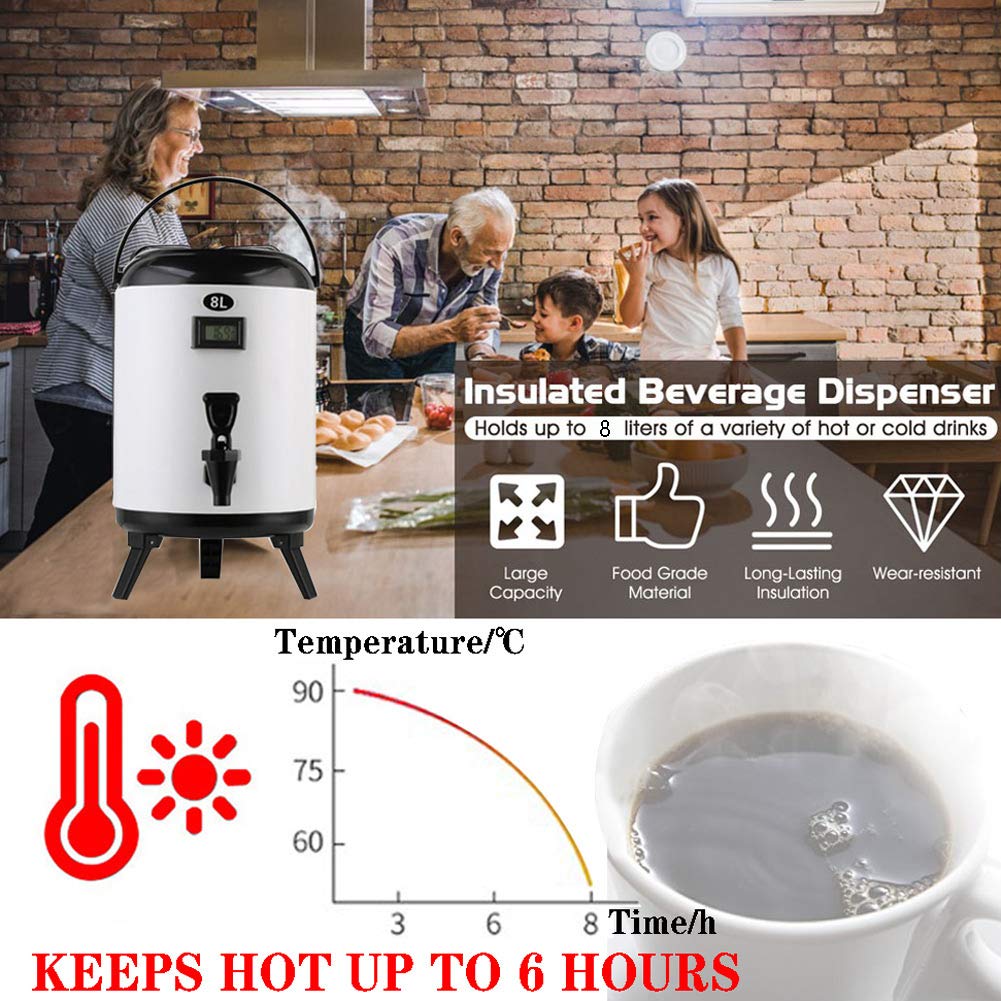 8L Stainless Steel Water Dispenser for Juice, Tea & Beverages - Commercial Drink Dispenser for Milk Tea Shops, Family Gatherings & Events