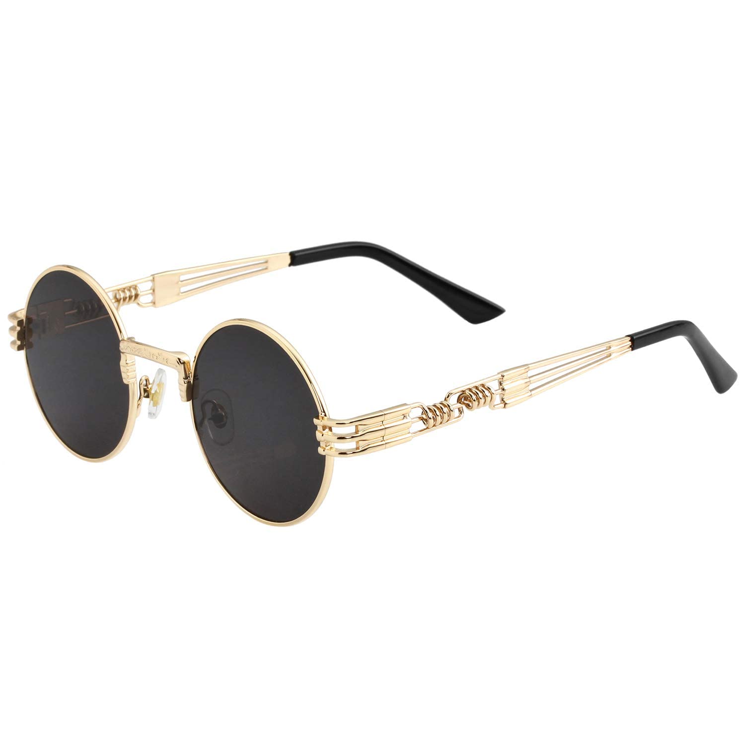 Stylish Round Sunglasses for Women & Men - Retro Metal Frame Hippie Glasses with UV400 Protection - Perfect for Beach, Driving & Outdoor Activities