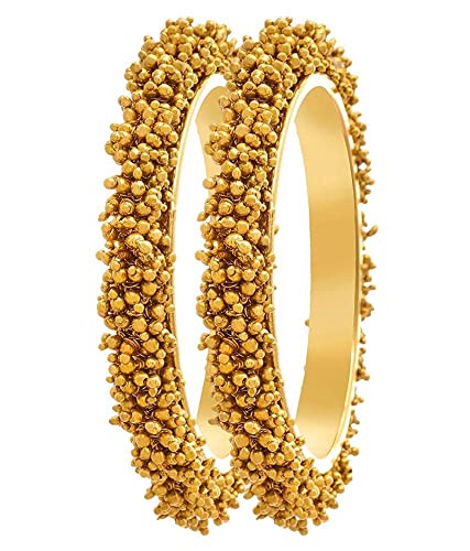 Gold Plated Indian Bollywood Style Pearl Beaded Bracelet Set - 2 Piece Faux Pearl & Beaded Bangles for Women (ADB314) | Perfect for Weddings, Parties & Boho Fashion Accessories