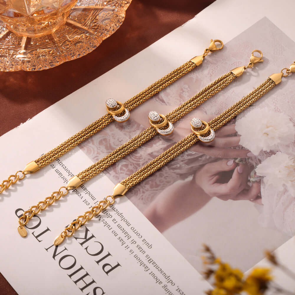 18K Gold & Silver Mesh Waterfall Tassel Necklace Bracelet Set for Women - Elegant Layered Jewelry for Party, Wedding & Evening Wear | MAT002