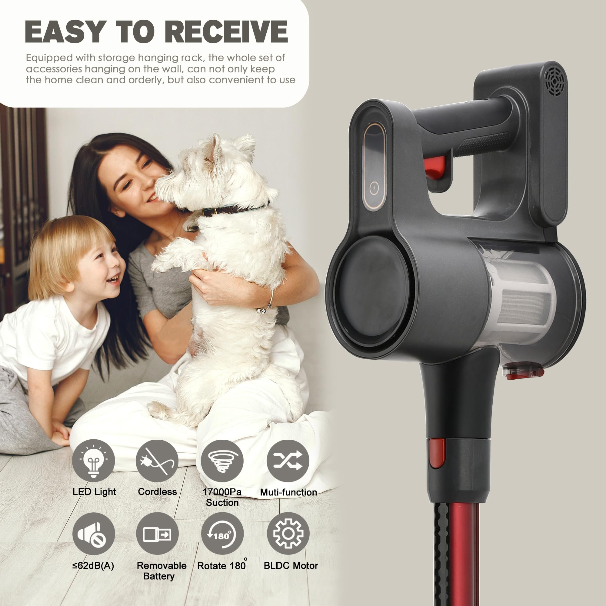 6-in-1 Cordless Stick Vacuum Cleaner with Powerful Brushless Motor & LED Display - Lightweight, Rechargeable, Wireless for Hardwood Floors & Carpets | Perfect for Pet Hair, Stairs & Car Cleaning (Gray)