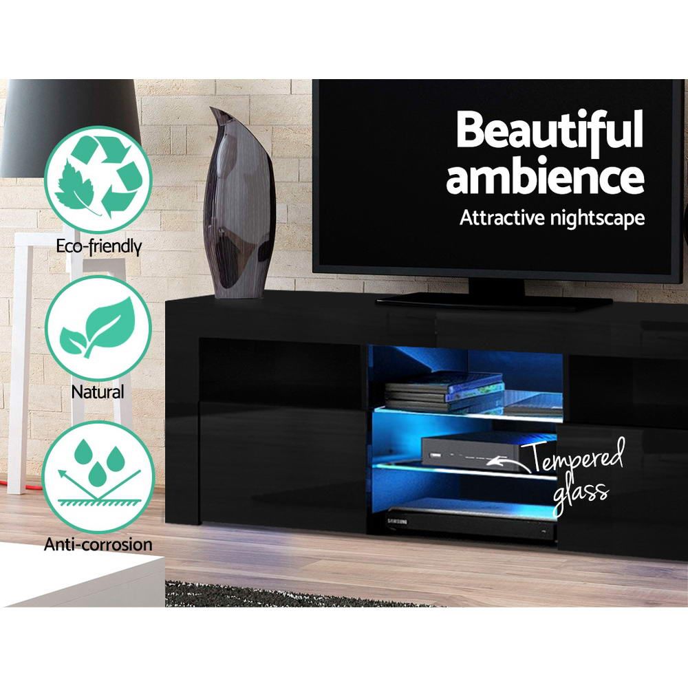 Artiss 160cm Black Bobi LED TV Stand Entertainment Unit - Modern TV Cabinet for Living Room, Bedroom & Home Theater Setup
