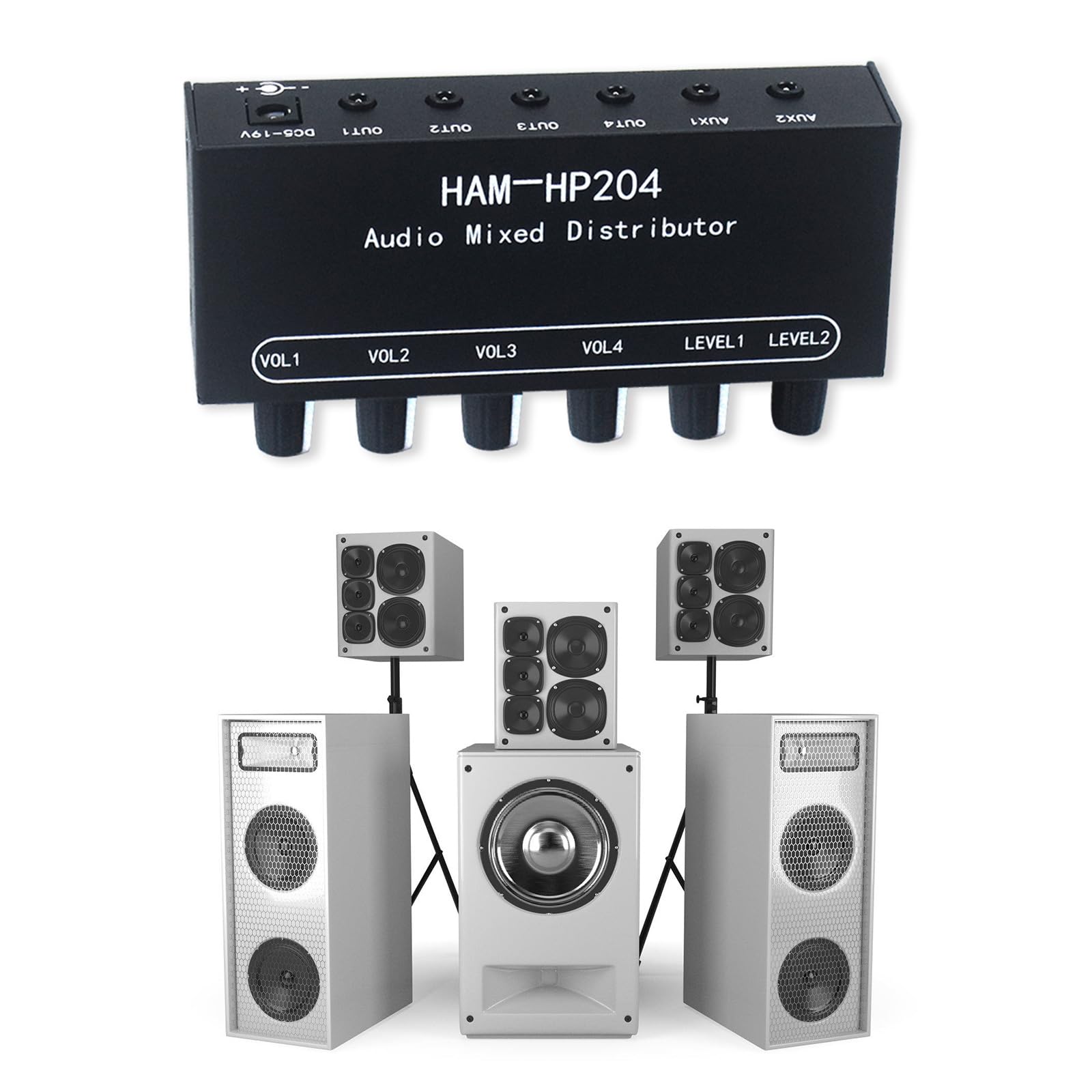 2 Input 4 Output 3.5mm Stereo Audio Mixer Selector Switcher - Headphone Amplifier with Individual Volume Control for Home Studio, DJ Setup & Gaming Stations