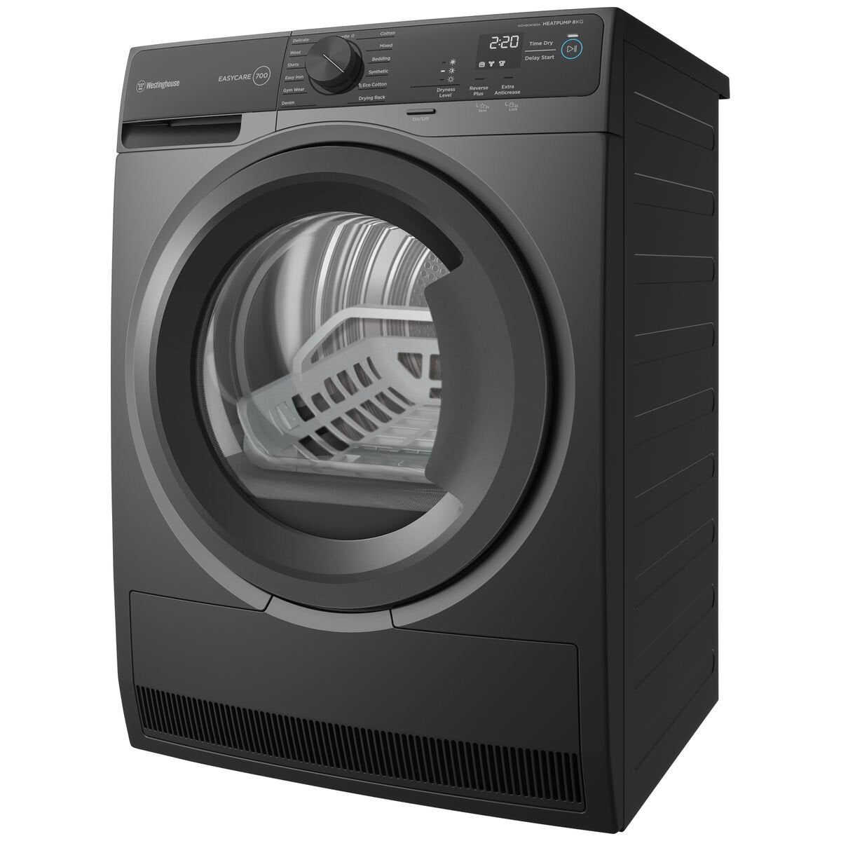 Westinghouse 8kg WDH804N8SA Heat Pump Dryer with EasyCare Technology - Metallic Grey | Energy Efficient, Quiet Operation for Apartments & Small Laundry Rooms