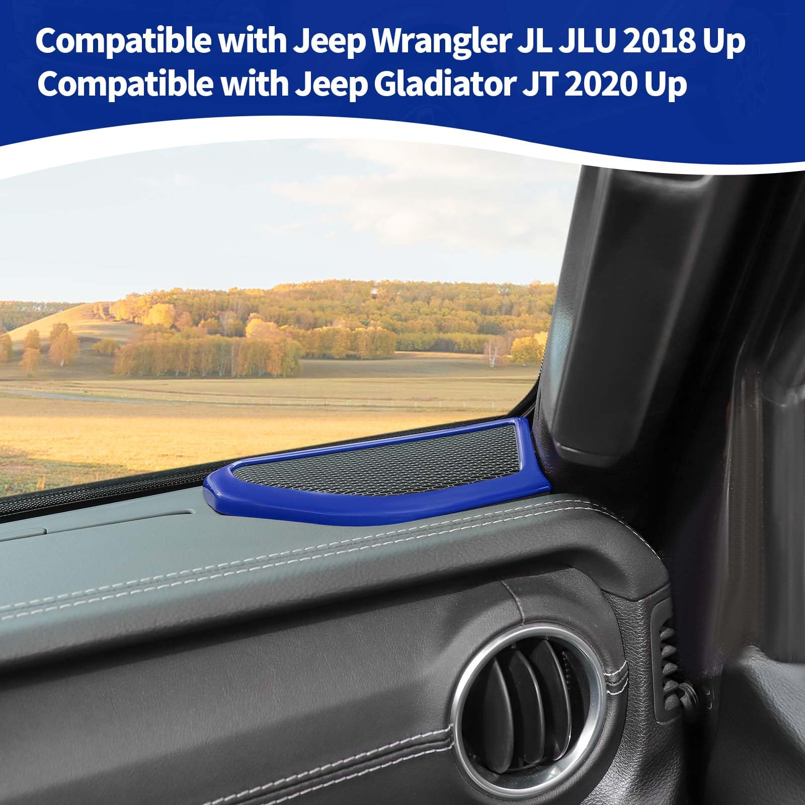 Jeep JL A Pillar Speaker Trim Cover - Blue Interior Accessories for Wrangler JL JLU & Gladiator JT (2018-2024) - 2pcs Set - Perfect for Car Audio Upgrades & Off-Road Adventures