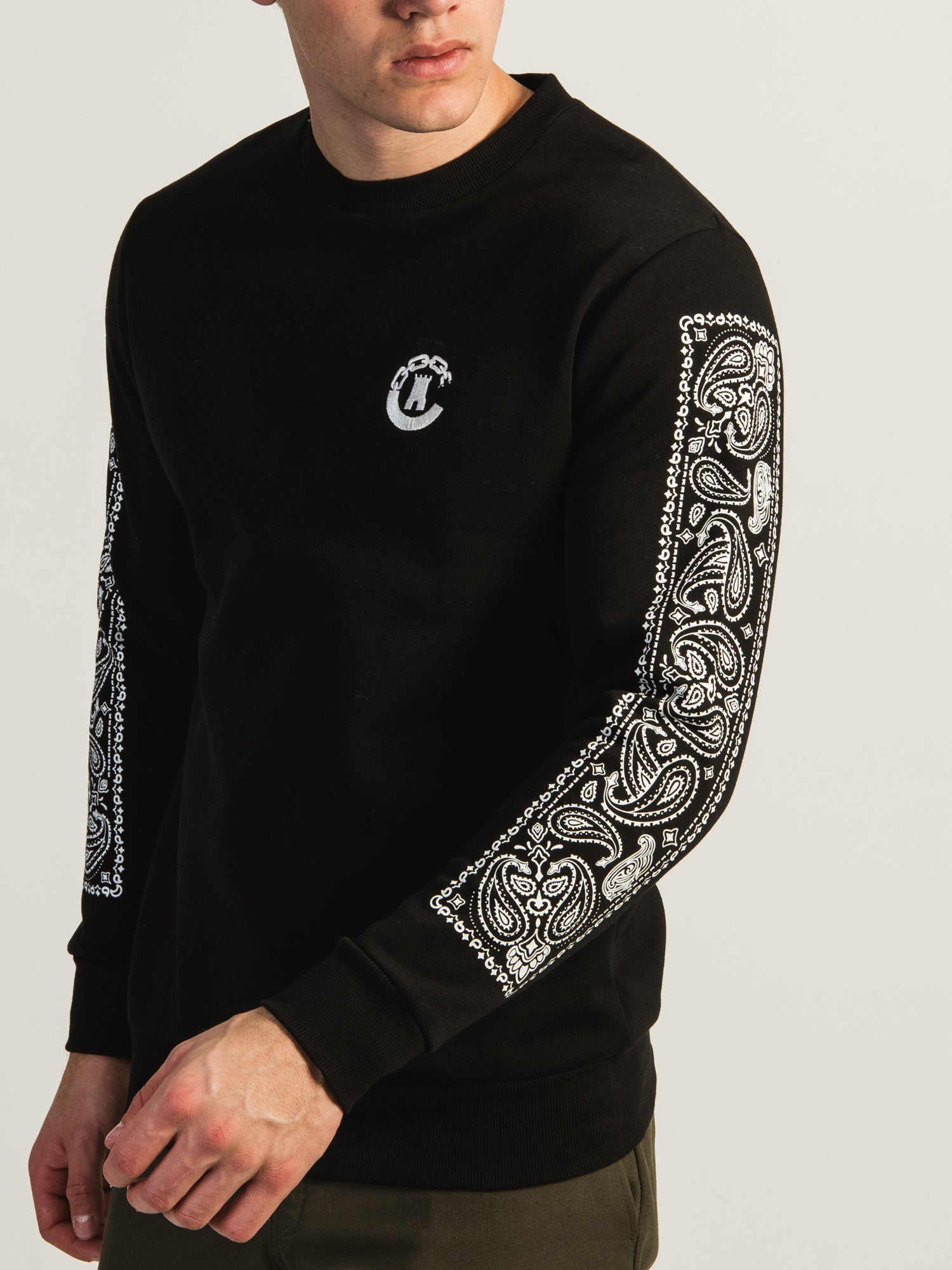 Crooks & Castles Paisley Print FAM Crewneck Sweatshirt - Streetwear Fashion for Men, Hip-Hop Style, Urban Outfit Essential