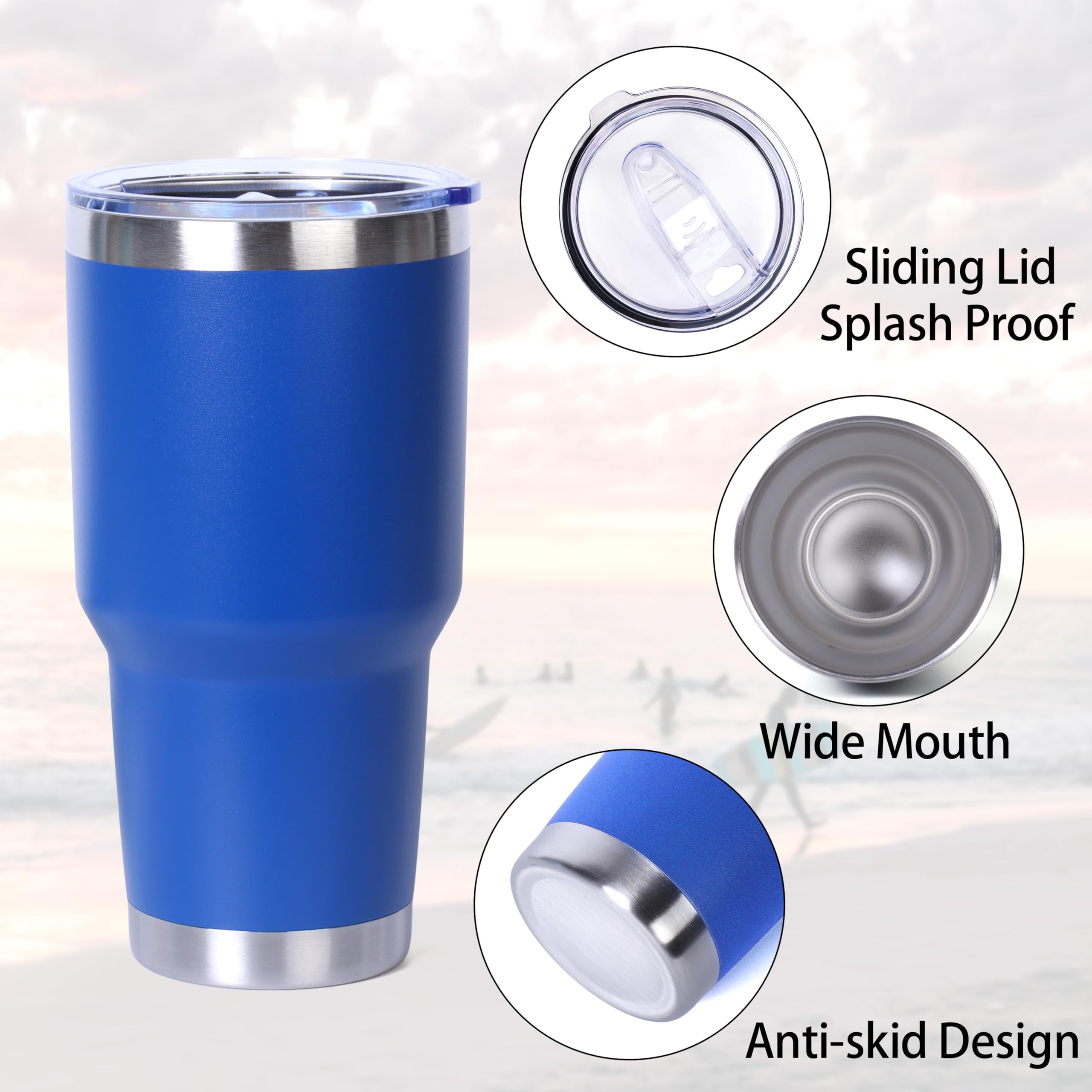 30 Oz. Stainless Steel Tumbler with Powder Coating - Insulated Travel Mug for Hot & Cold Drinks - Durable Leak-Proof Cup for Office, Gym, Camping & Outdoor Activities - Royal Blue