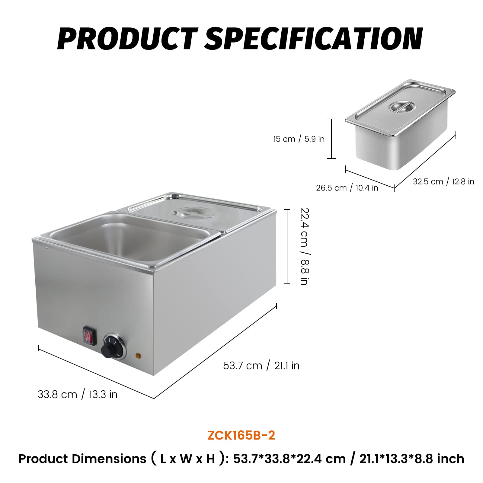 Commercial Food Warmer - 2-Pan Electric Steam Table with Temperature Control & Lids, 1200W Buffet Bain Marie for Restaurants, Catering & Events - Keeps Food & Sauces Hot (10.6 QT/Pan, 120V) - Perfect for Buffets, Banquets, and Food Service Stations