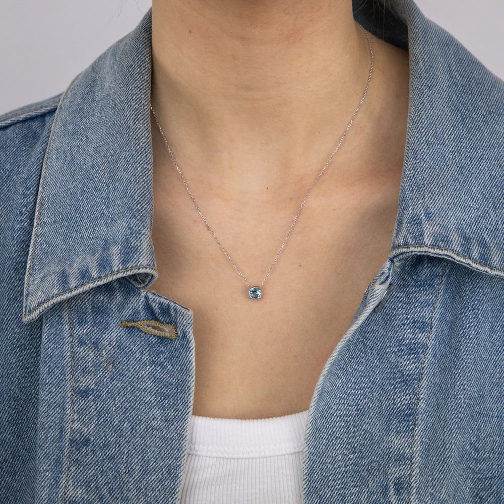 0.9 Carat Blue Topaz Pendant Necklace with 45cm 9ct White Gold Chain - Elegant Jewelry Gift for Women, Perfect for Weddings, Anniversaries & Special Occasions