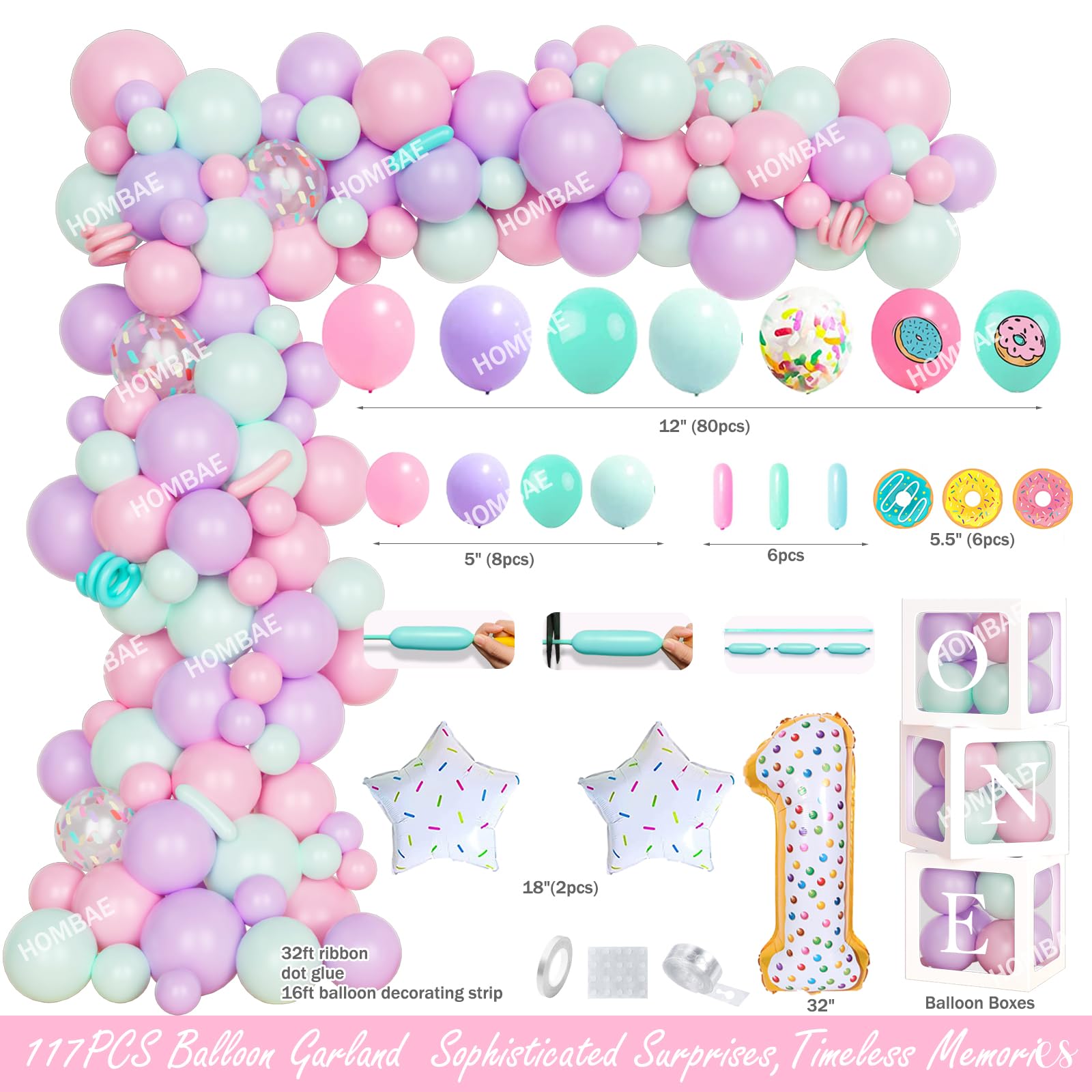 Sweet One Birthday Party Decorations Set - Donut Themed 1st Birthday Supplies for Girls with Backdrop, Balloons, Highchair Banner, Cake Topper, Crown & Posters | Pastel Pink Party Decor for Baby's First Birthday Celebration & Photo Shoots