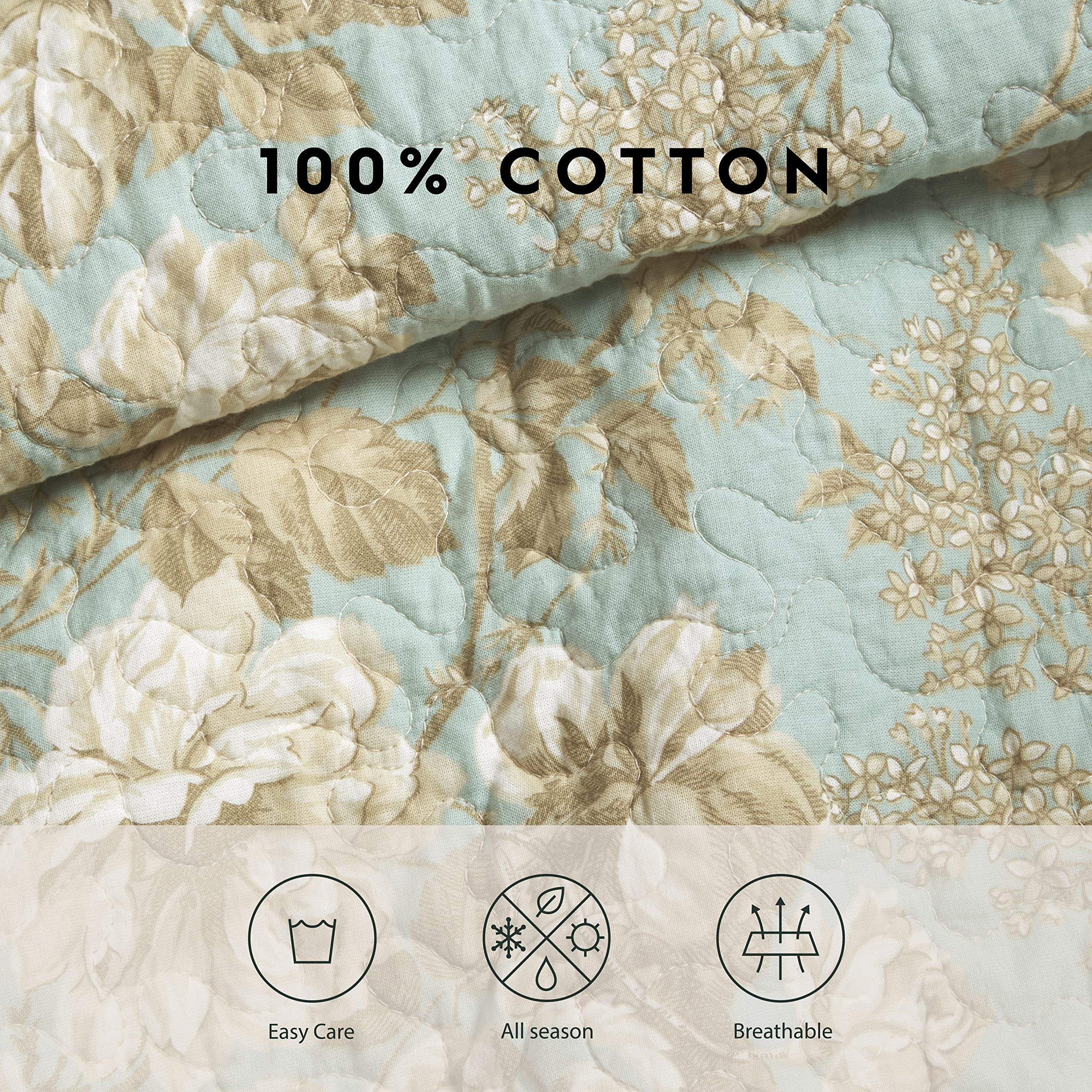 Laura Ashley Home - Queen Size Reversible Cotton Quilt Set with Matching Shams, Brompton Green - All Season Bedding for Comfort & Style | Perfect for Master Bedroom, Guest Room & Cozy Home Decor