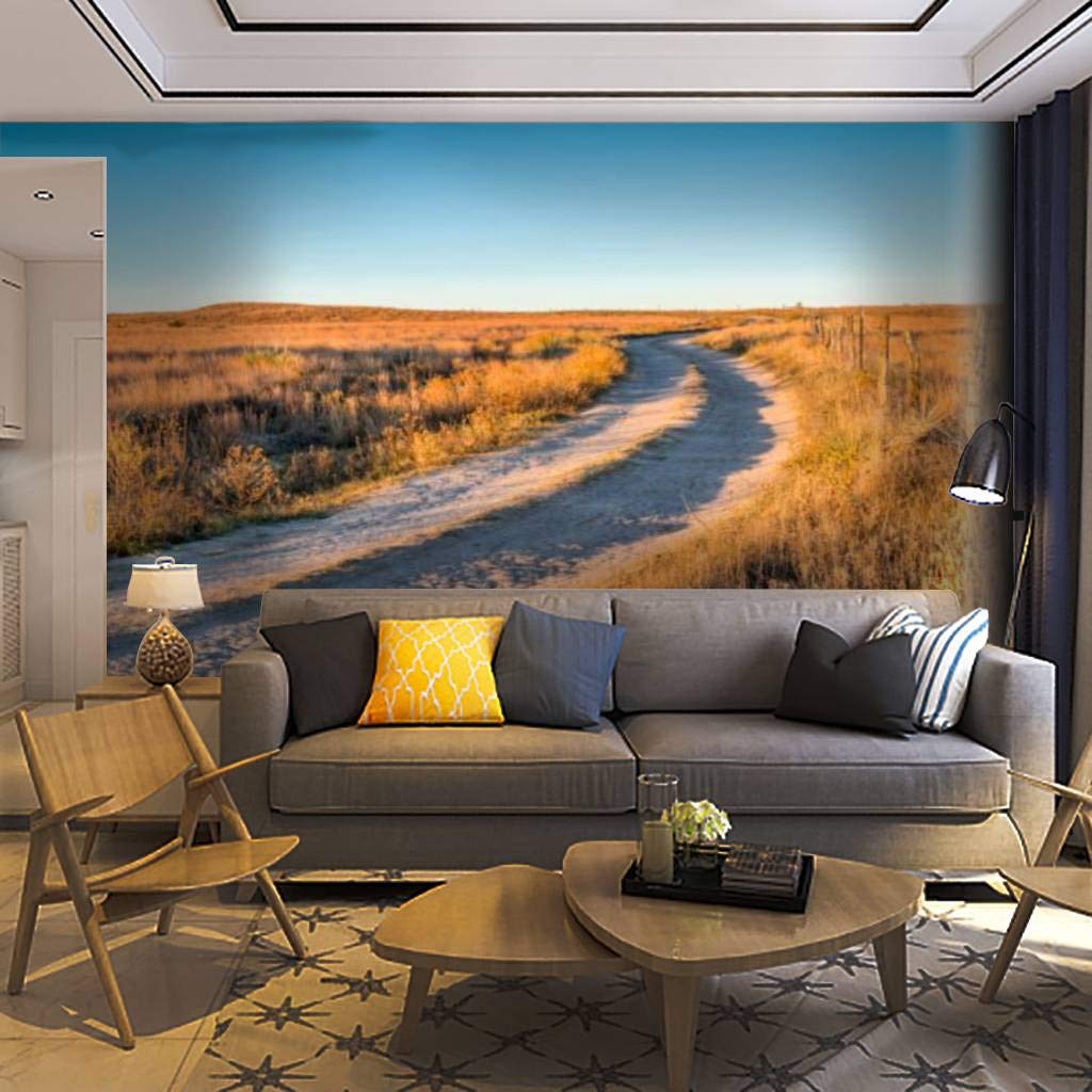 Self-Adhesive Removable Peel & Stick Wallpaper Mural - Western Kansas Prairie Dirt Road Landscape Wall Decal for Living Room, Bedroom, Home Decor | Easy DIY Wall Art & Craft Sticker