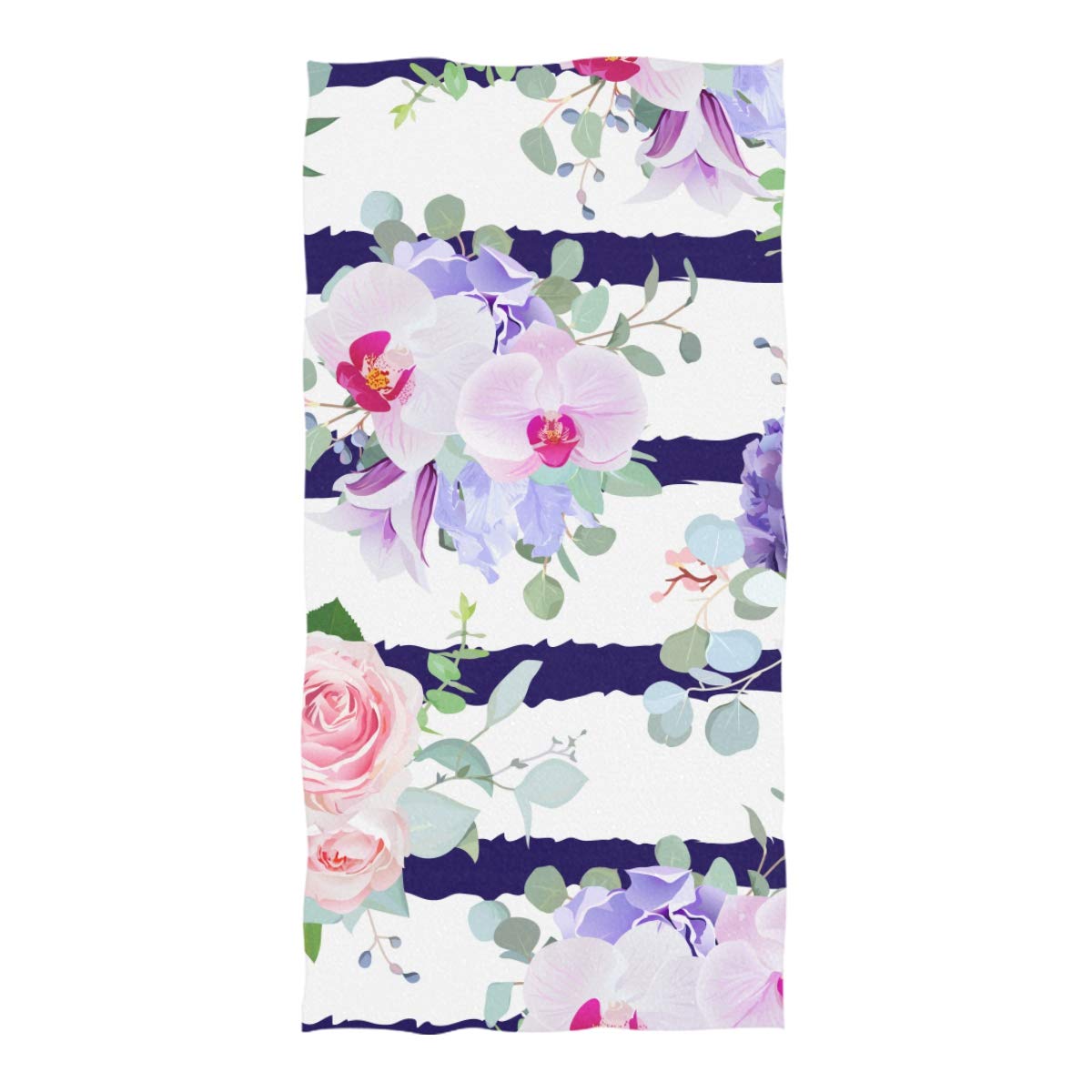 U LIFE Extra Large Beach Towel 74x37 Inch - Soft Absorbent Bath Sheet for Swimming, Spa, Pool | Pink Rose, Orchid, Violet Carnation, Bell Flower Striped Design | Perfect for Beach, Yoga, Travel & Picnics