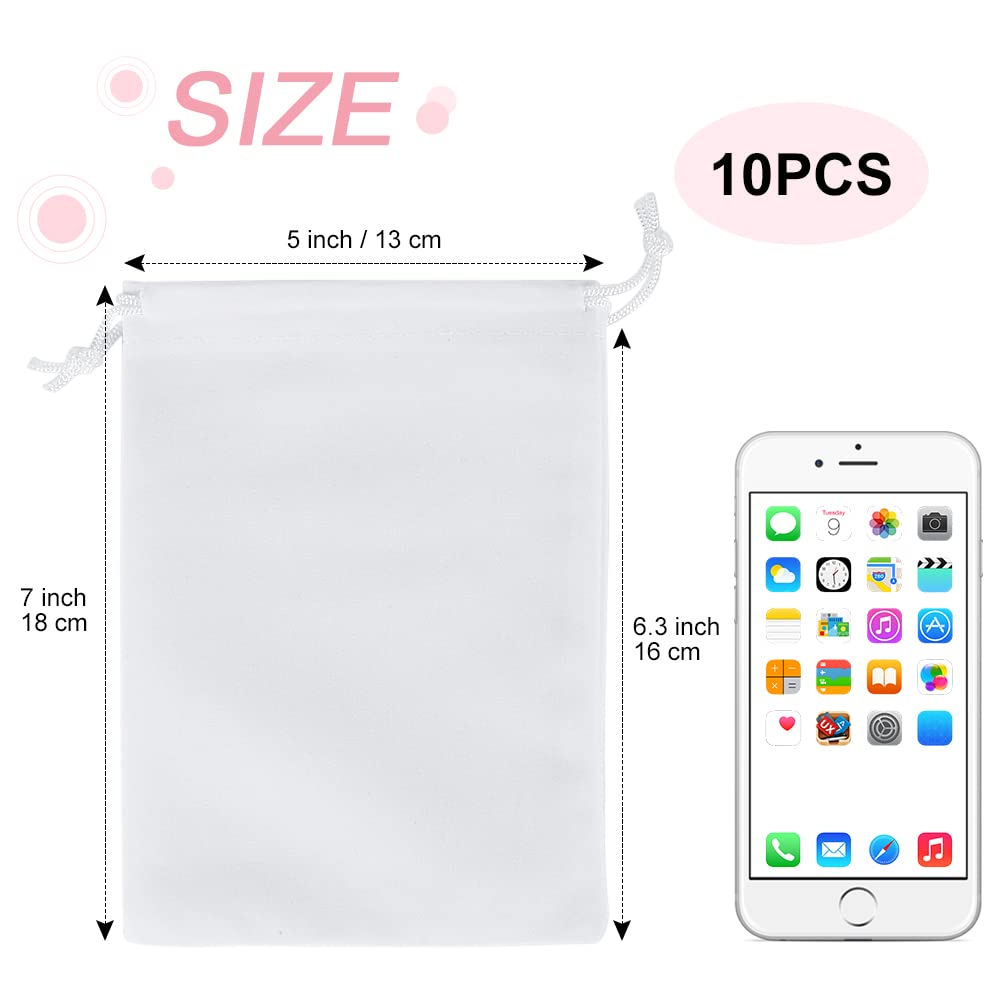 Shintop 10-Pack 5x7 Inch Velvet Drawstring Gift Bags - Elegant Jewelry Pouches for Wedding Favors, Birthday Party Favors & Special Occasions (White) | Perfect for Jewelry, Candles, Cosmetics & Small Gifts