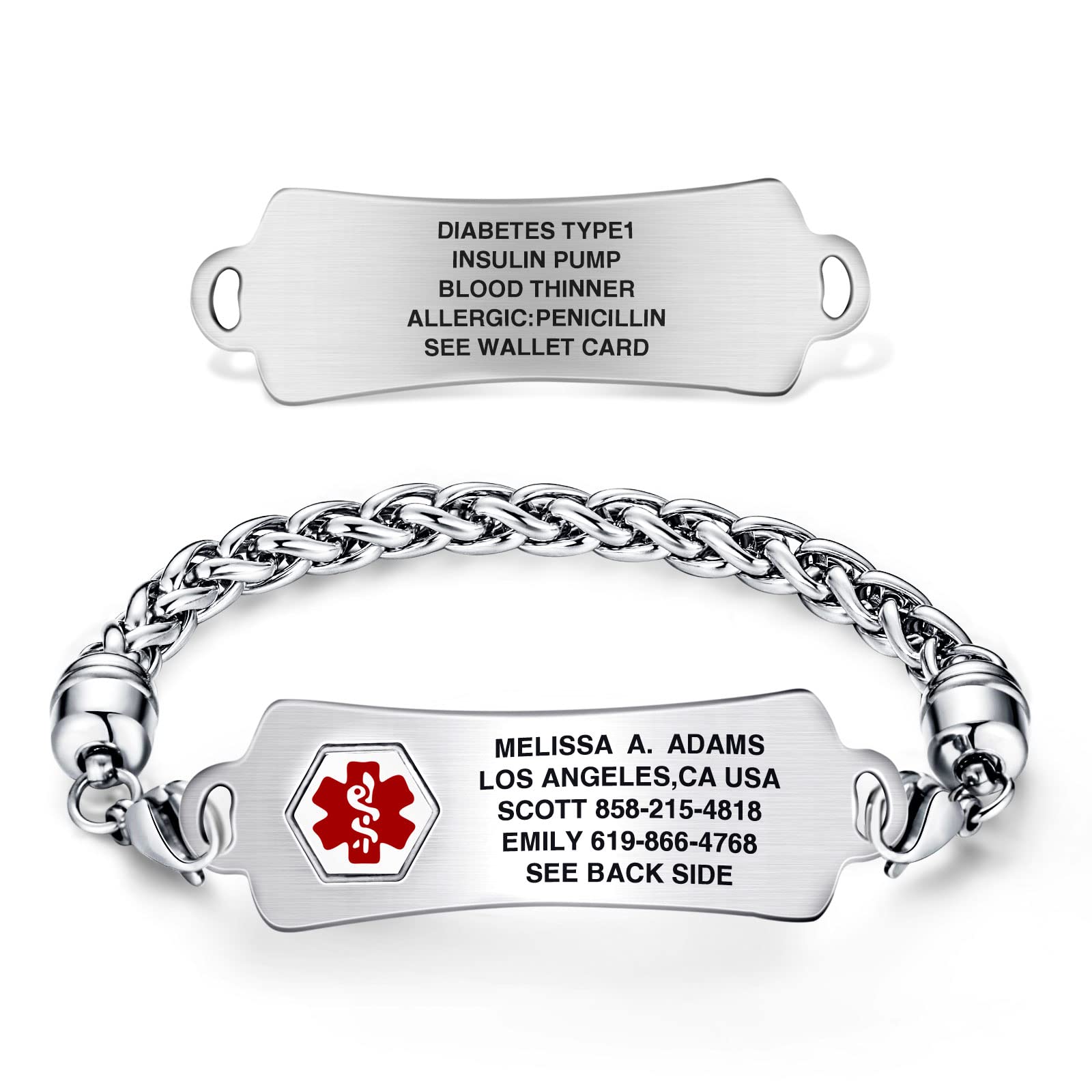 Divoti Custom Engraved Medical Alert Bracelets for Women & Men - Stainless Steel Medical ID Bracelet with Free Engraving - Arc Tag with Wheat Design (Multiple Colors & Sizes) - Perfect for Emergency Medical Identification & Daily Wear